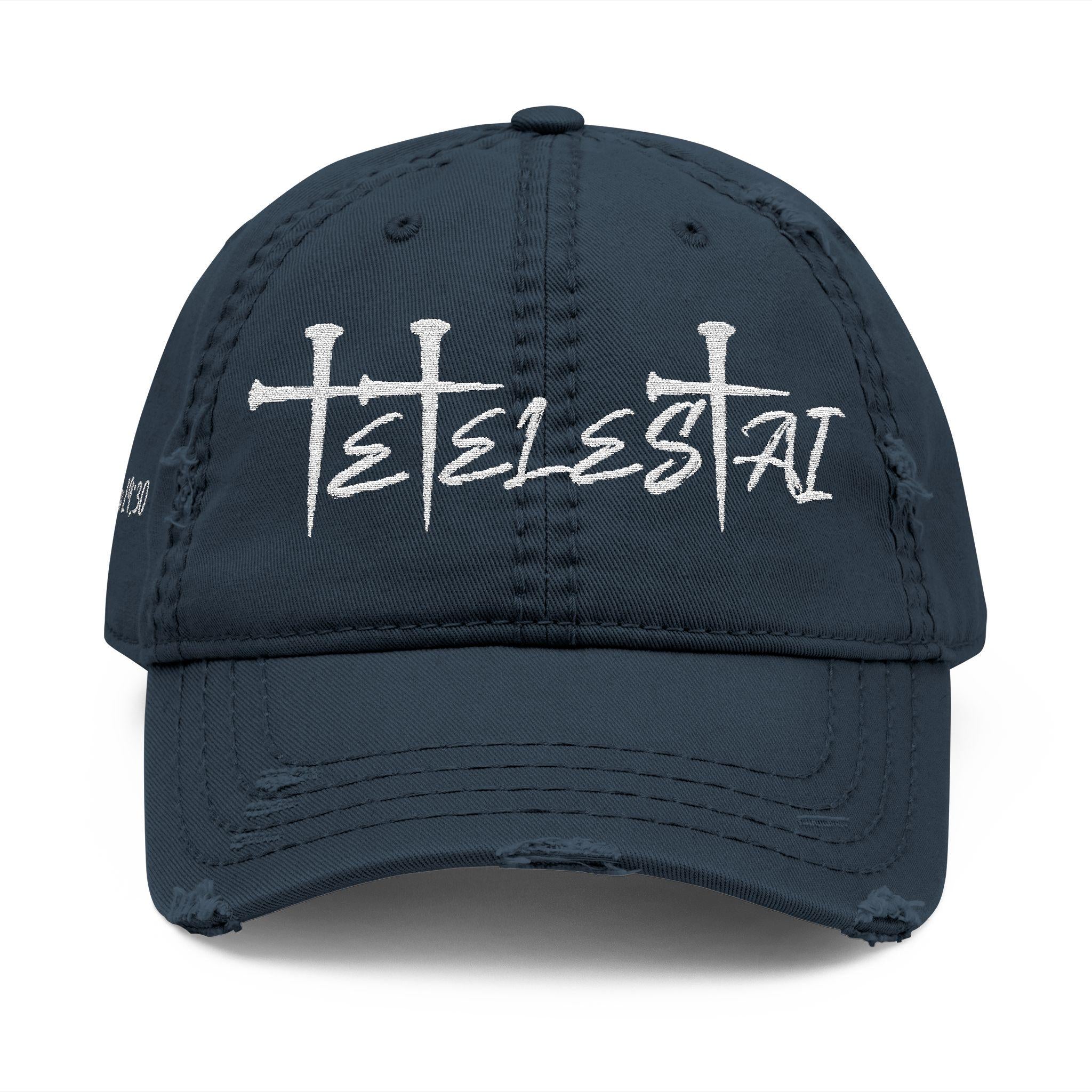 Embroidered Distressed Hat - Tetelestai Christian Headwear, Faithful Baseball Hat, Vintage Religious Accessories
