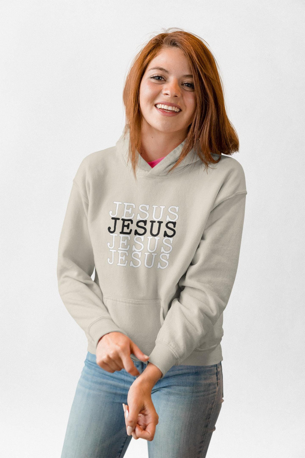 Jesus Repeated Script Hoodie | Religious Christian Sweatshirt