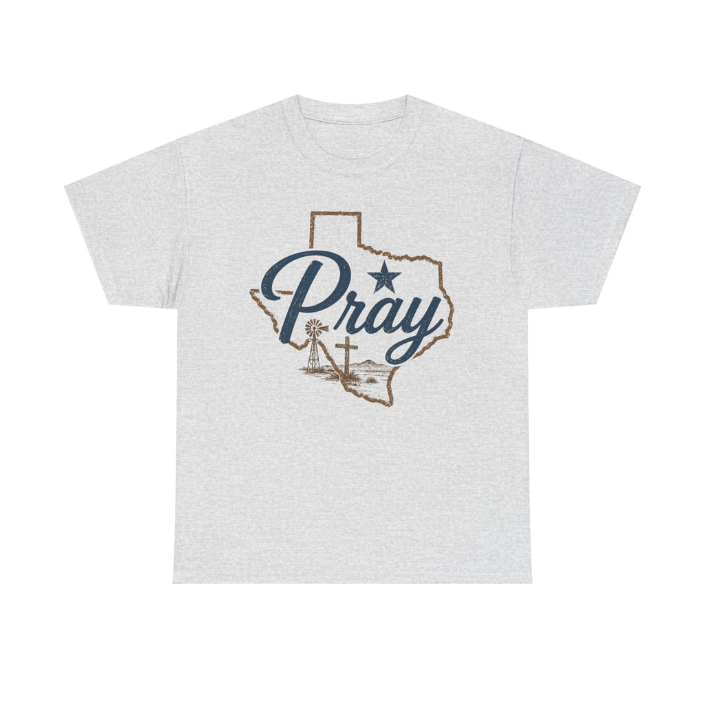 Pray Texas Gildan Tee | Texas outline, cross, star, faith design