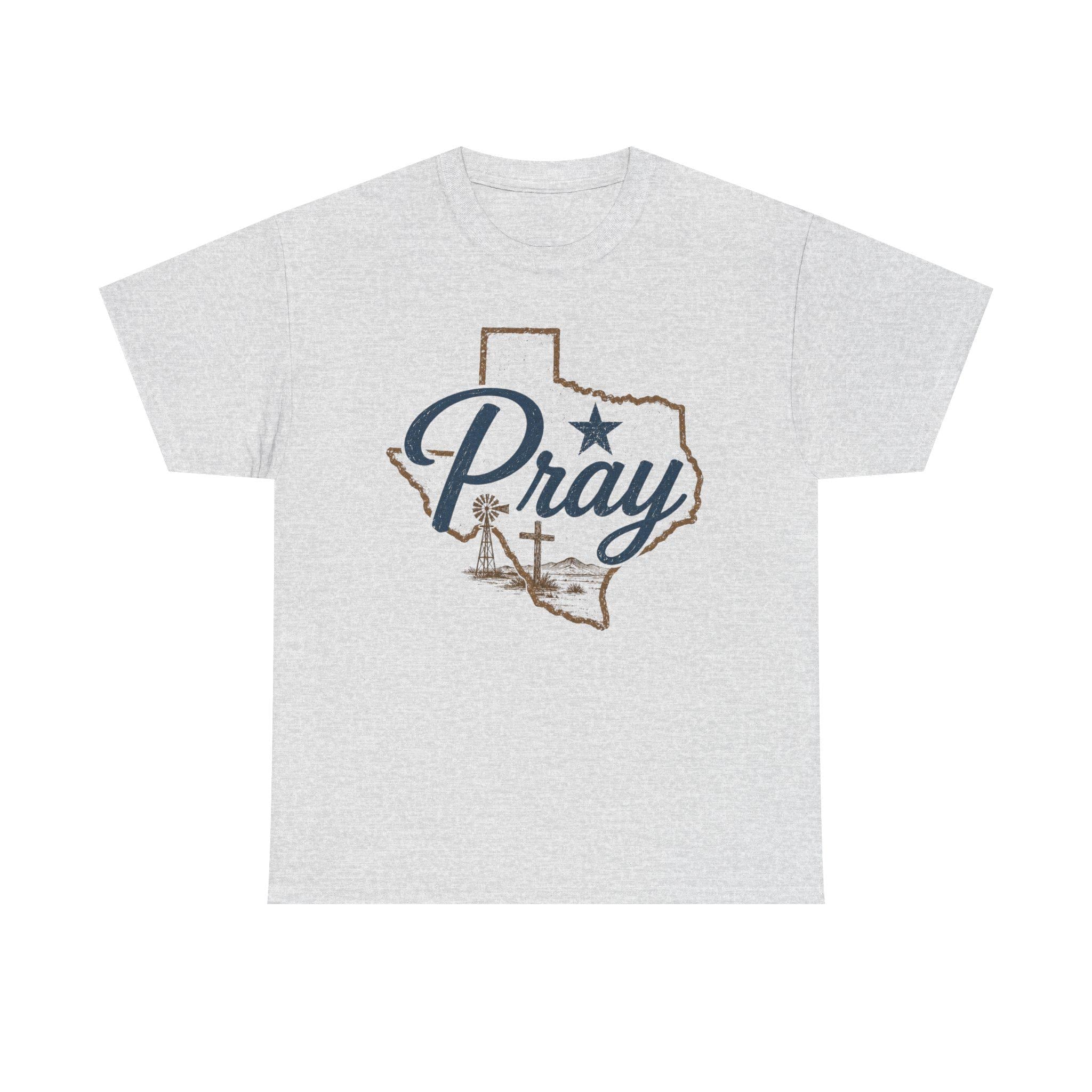 Pray Texas Gildan Tee | Texas outline, cross, star, faith design