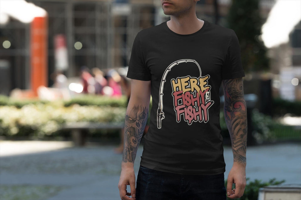 Here Fishy Fishing Rod T-Shirt | Matthew 4:19 Christian Fishing Tee