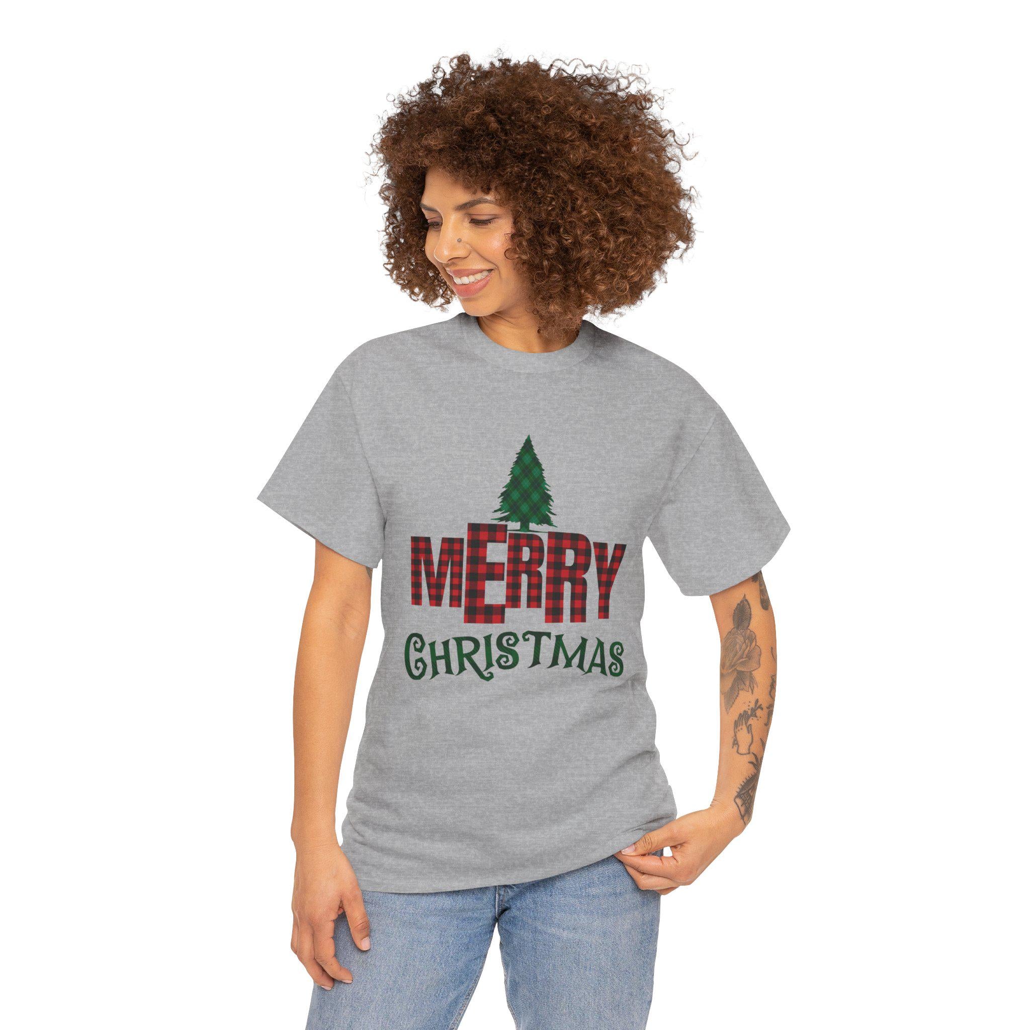 Plaid Merry Christmas with Tree T-Shirt | Holiday Tee