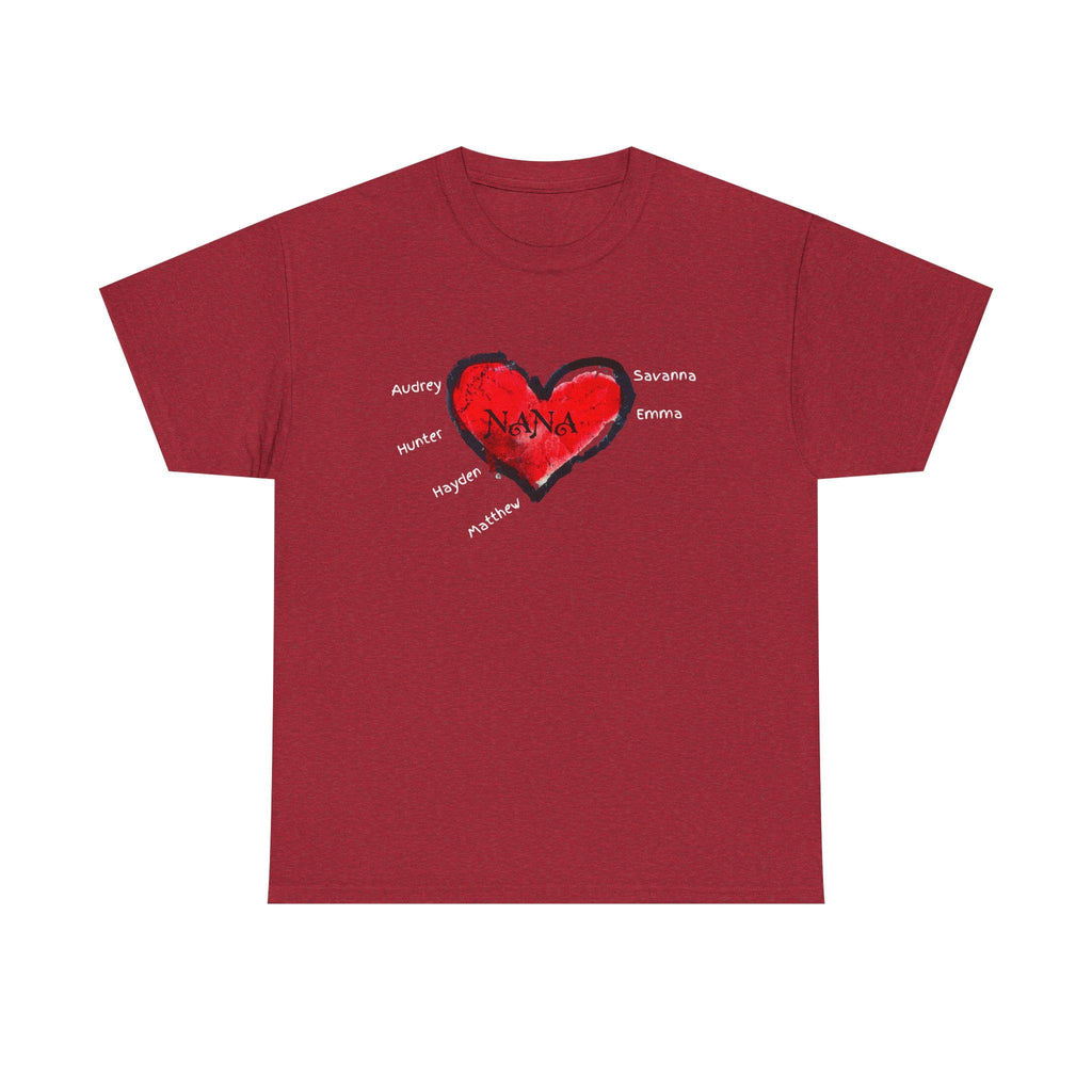 Personalized Red Heart Nana Shirt with Grandchildren Names