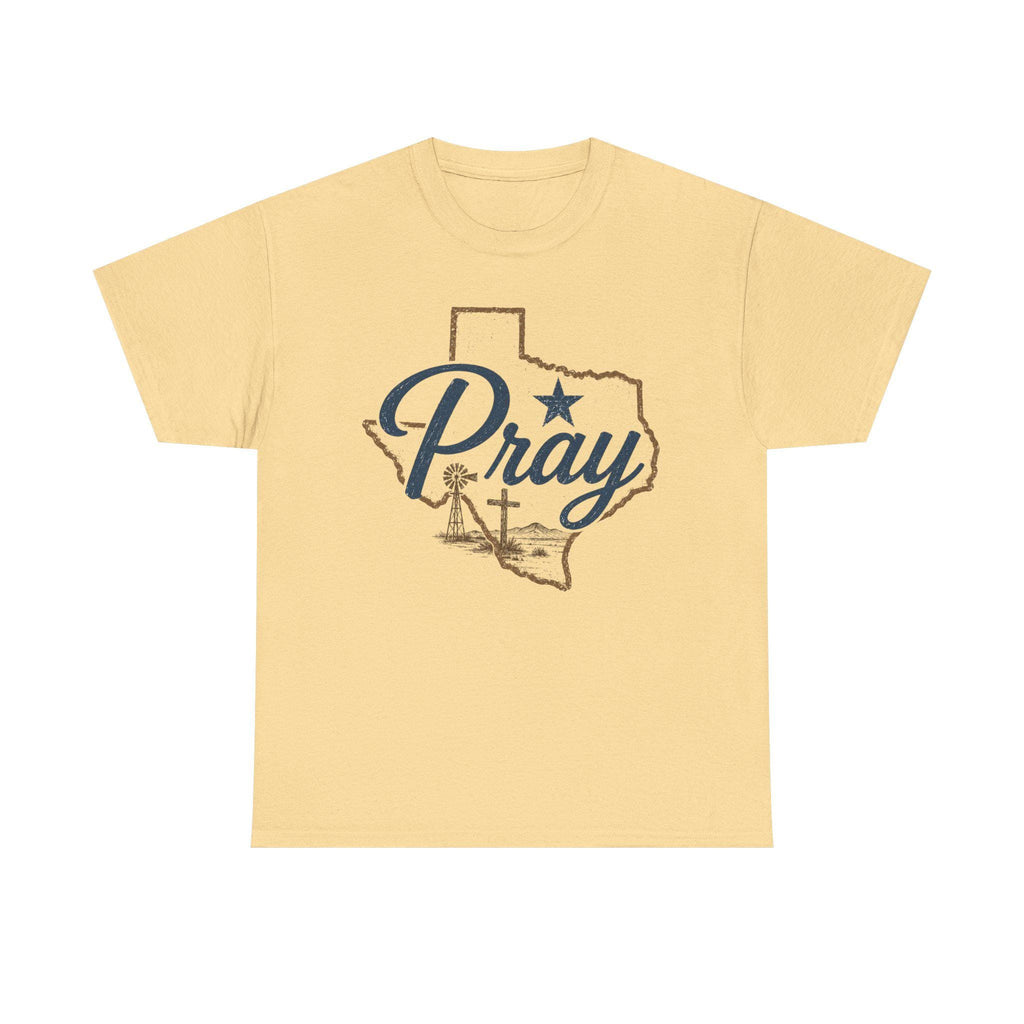 Pray Texas Gildan Tee | Texas outline, cross, star, faith design