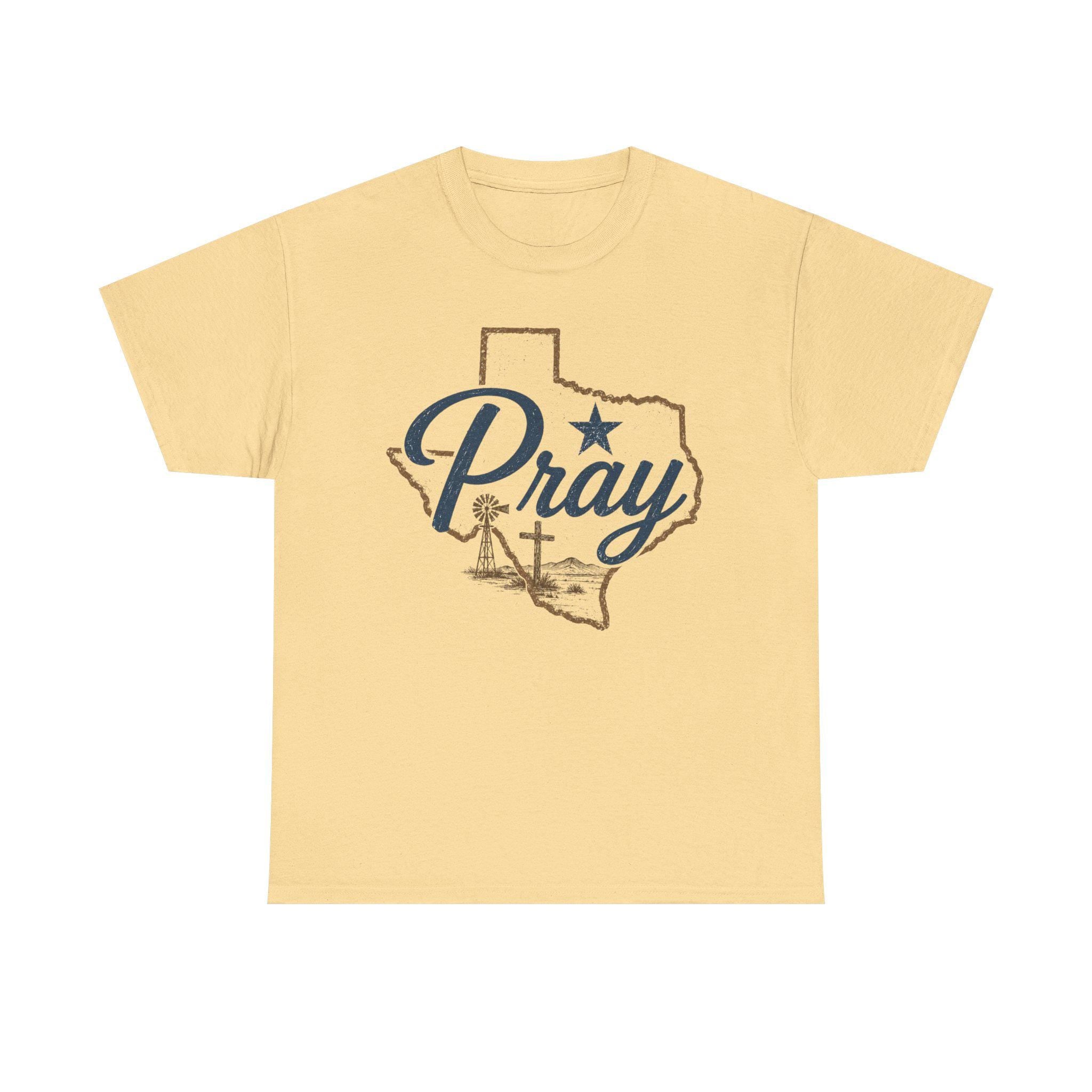 Pray Texas Gildan Tee | Texas outline, cross, star, faith design