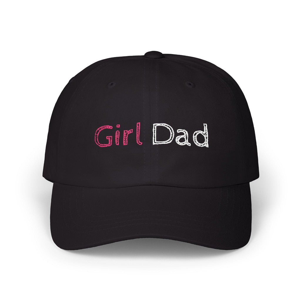 Girl Dad Cap | Embroidered Pink Sequin Text, White Baseball Hat