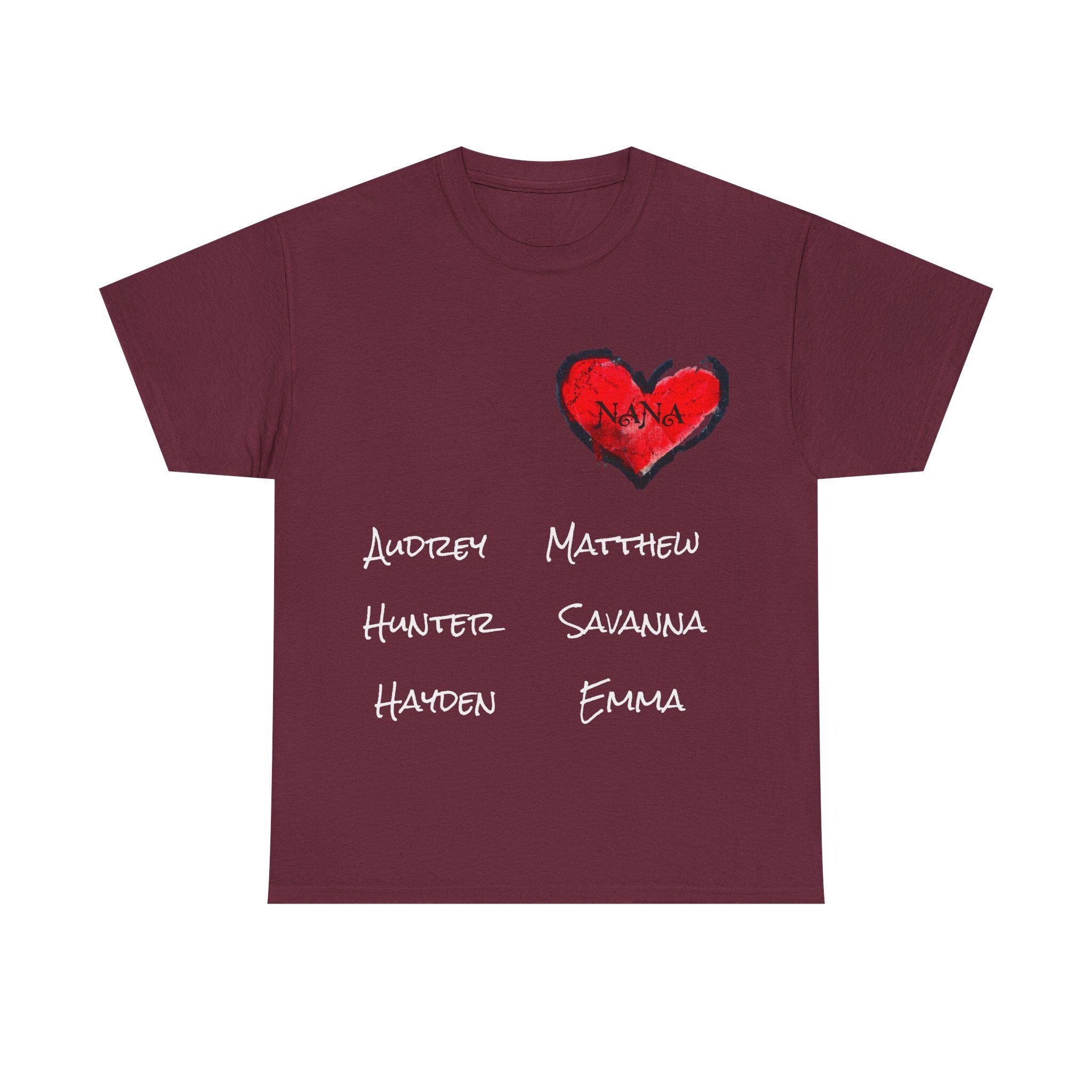 Personalized Nana Shirt, Red Heart Grandchildren Names Tee