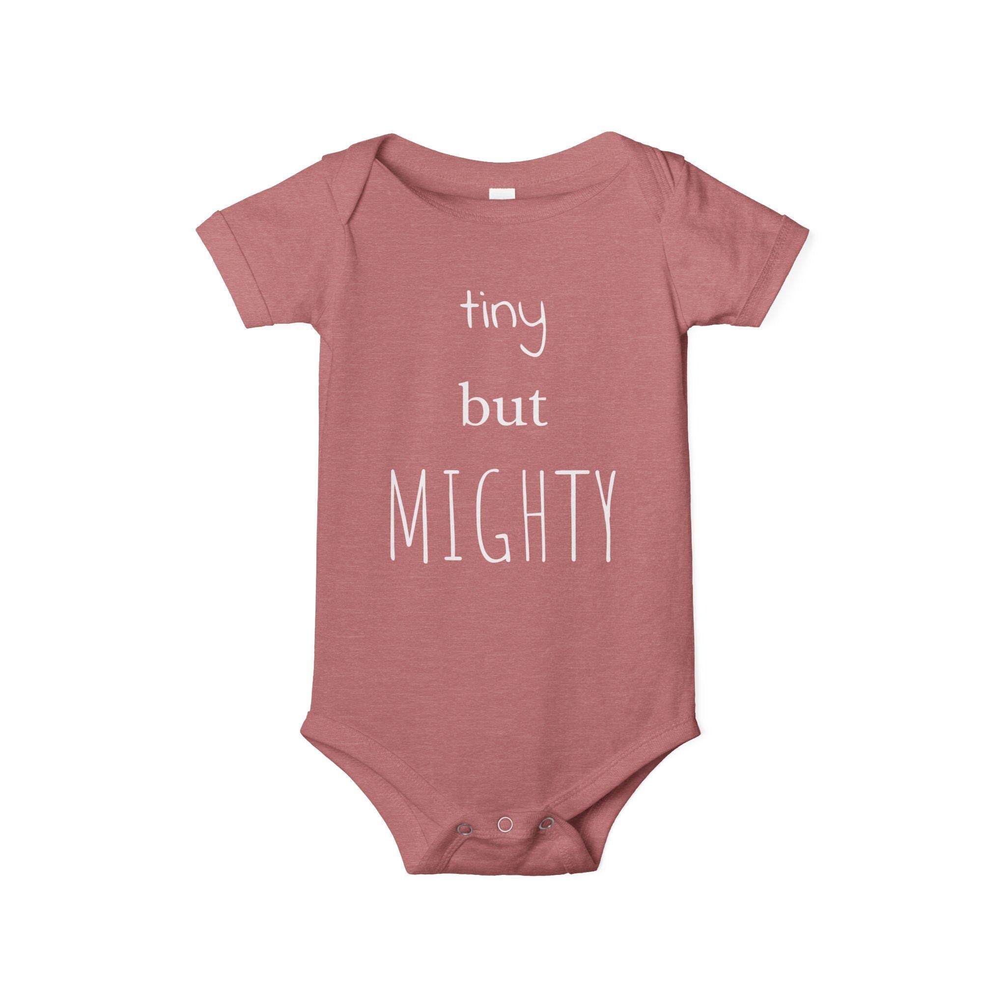 Tiny But Mighty Infant Onesie | Baby Bodysuit, Pink Script