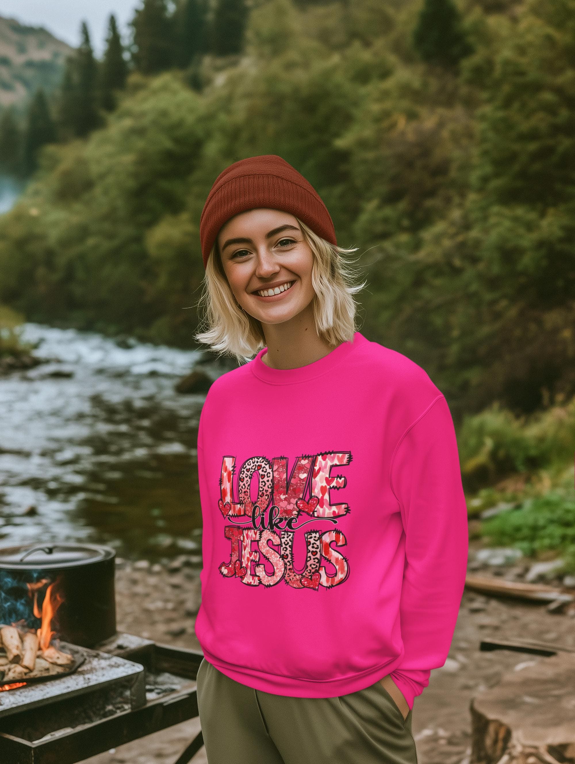 Love Like Jesus sweatshirt | Christian faith graphic, red leopard heart lettering