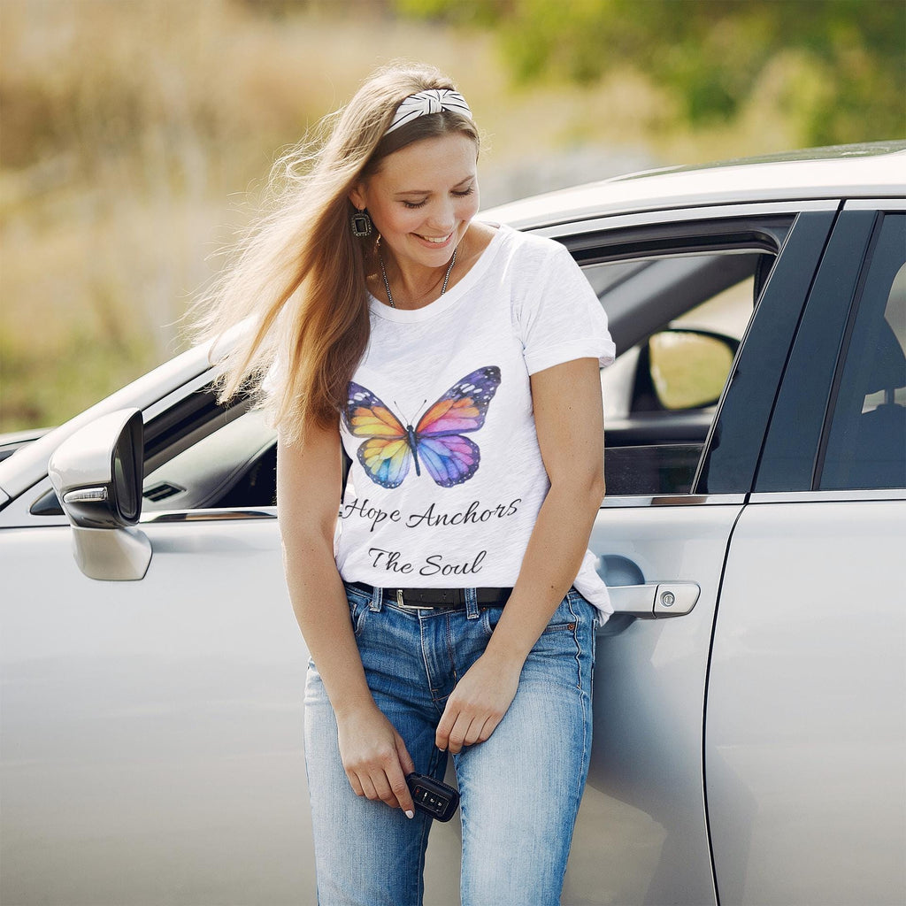 Rainbow Butterfly Hope Anchors The Soul Tee | Inspirational T-Shirt