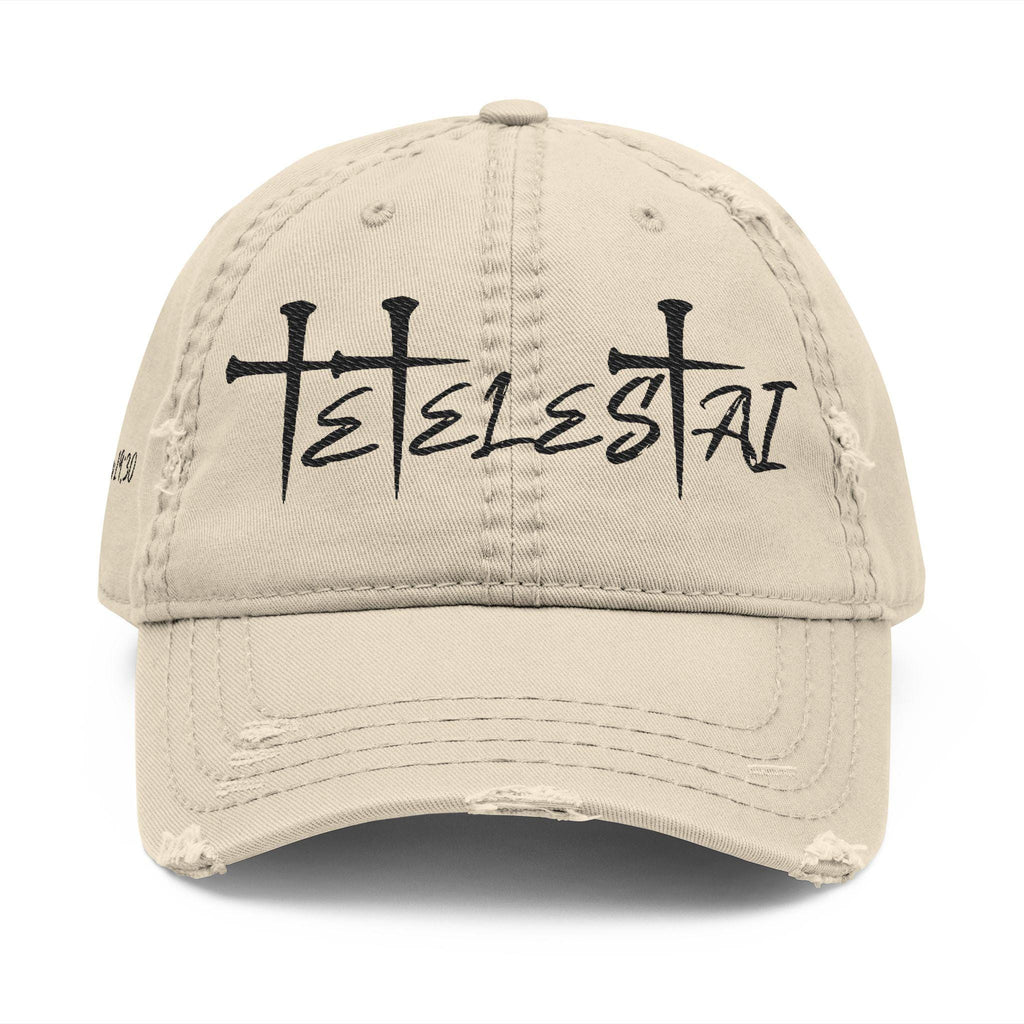 Embroidered Distressed Hat - Tetelestai Christian Headwear, Faithful Baseball Hat, Vintage Religious Accessories