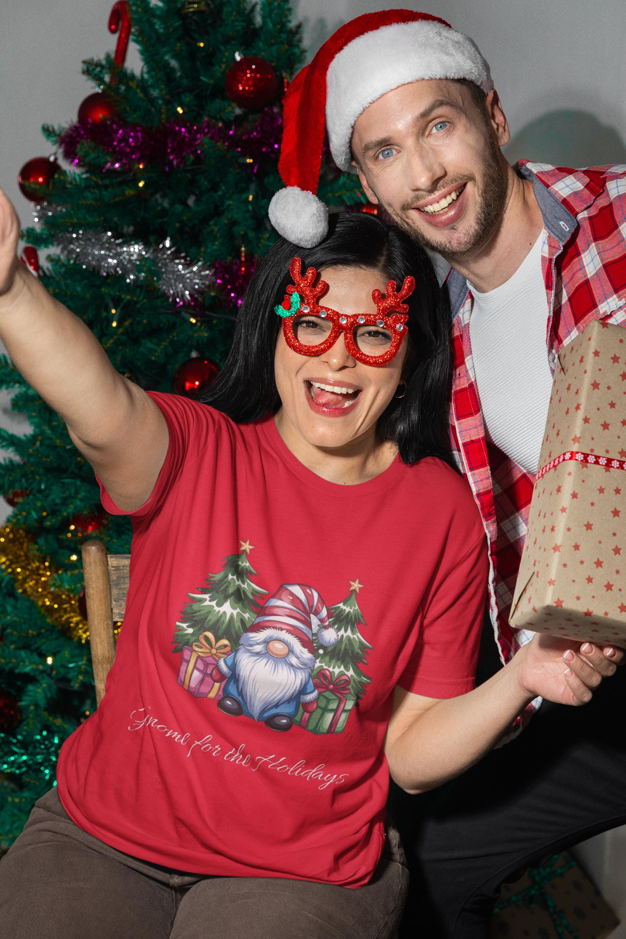 Gnome for the Holidays T-shirt | Christmas Gnome, Pine Trees, Presents Men Women