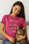 Coffee and Kitty Cuddles T-Shirt | Cat Lover Comfort Tee