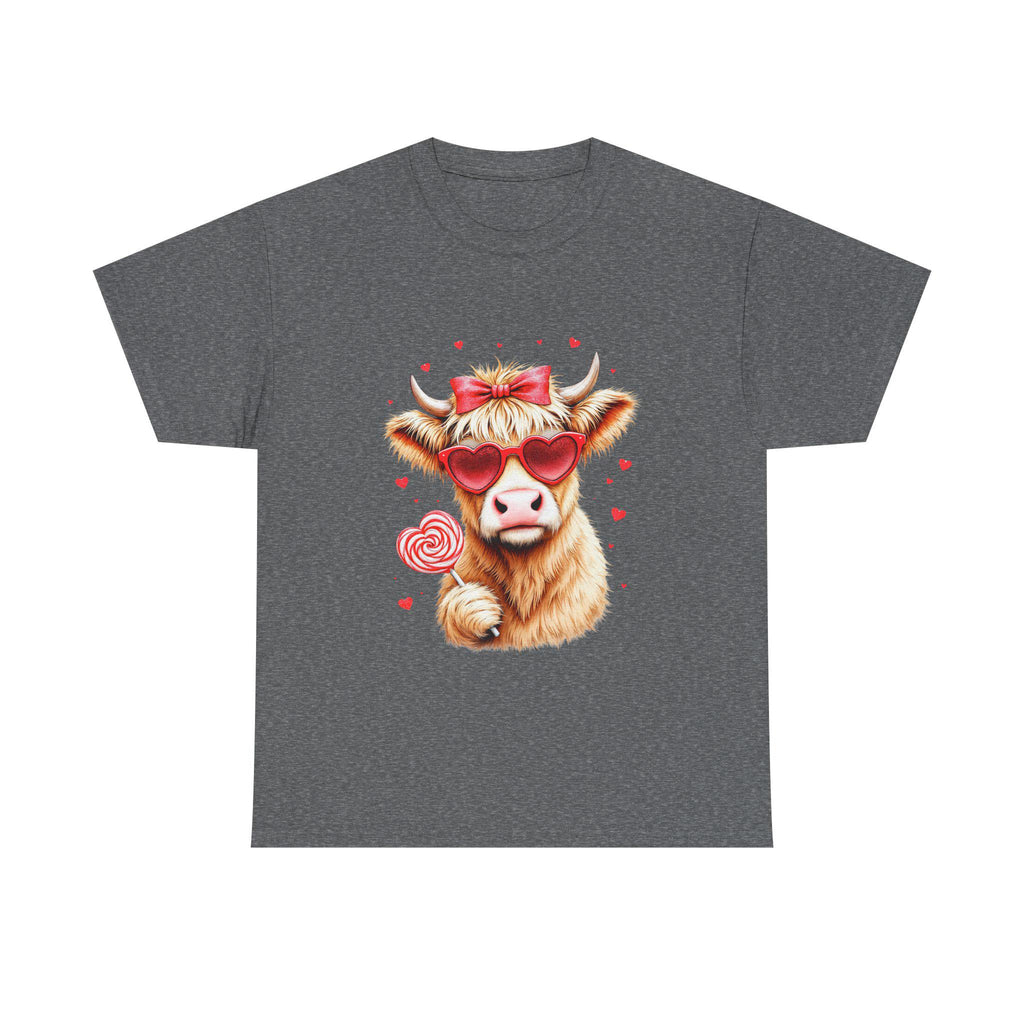 Cow with Heart Sunglasses Tee | Whimsical Lollipop Illustration