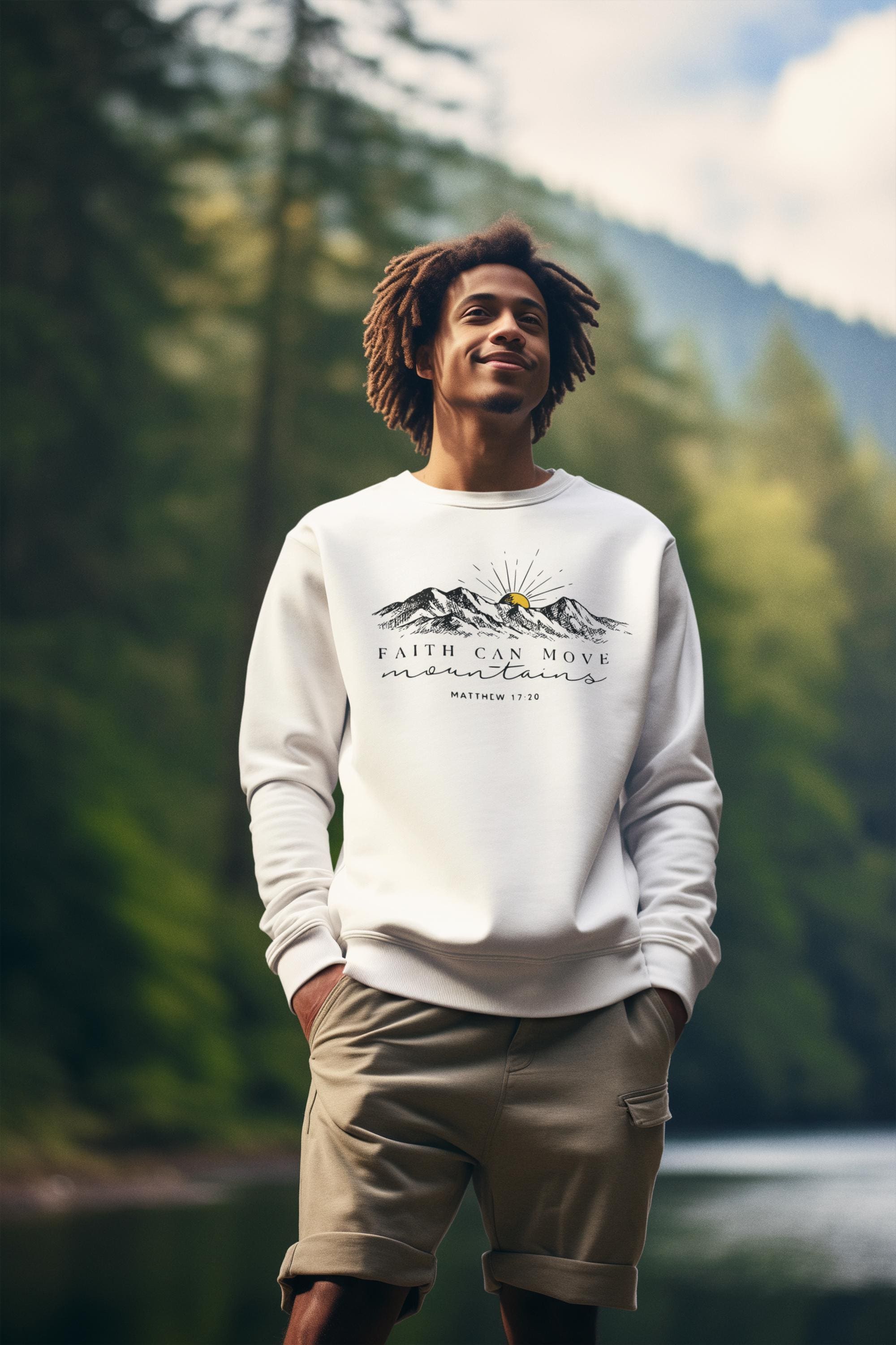 Faith Can Move Mountains sweatshirt | Mountain sunset illustration, Matthew 17:20