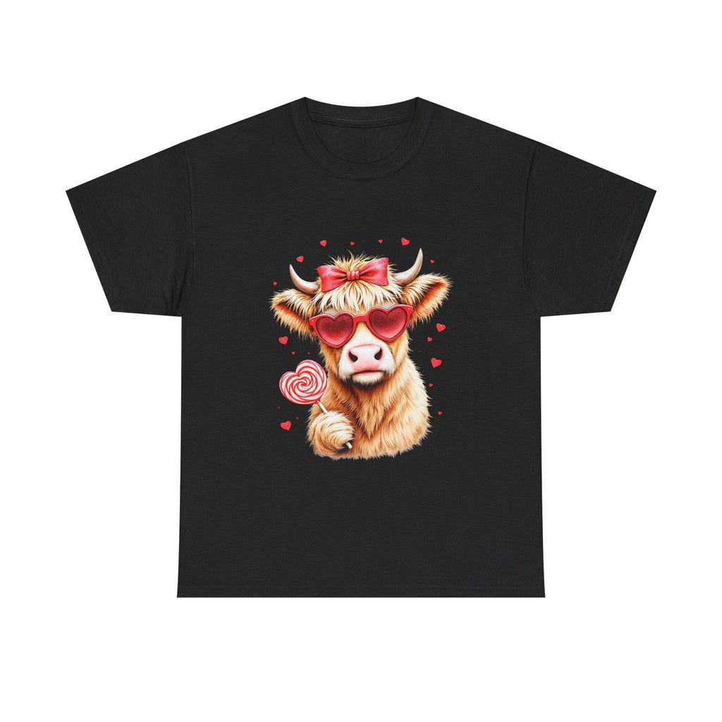 Cow with Heart Sunglasses Tee | Whimsical Lollipop Illustration