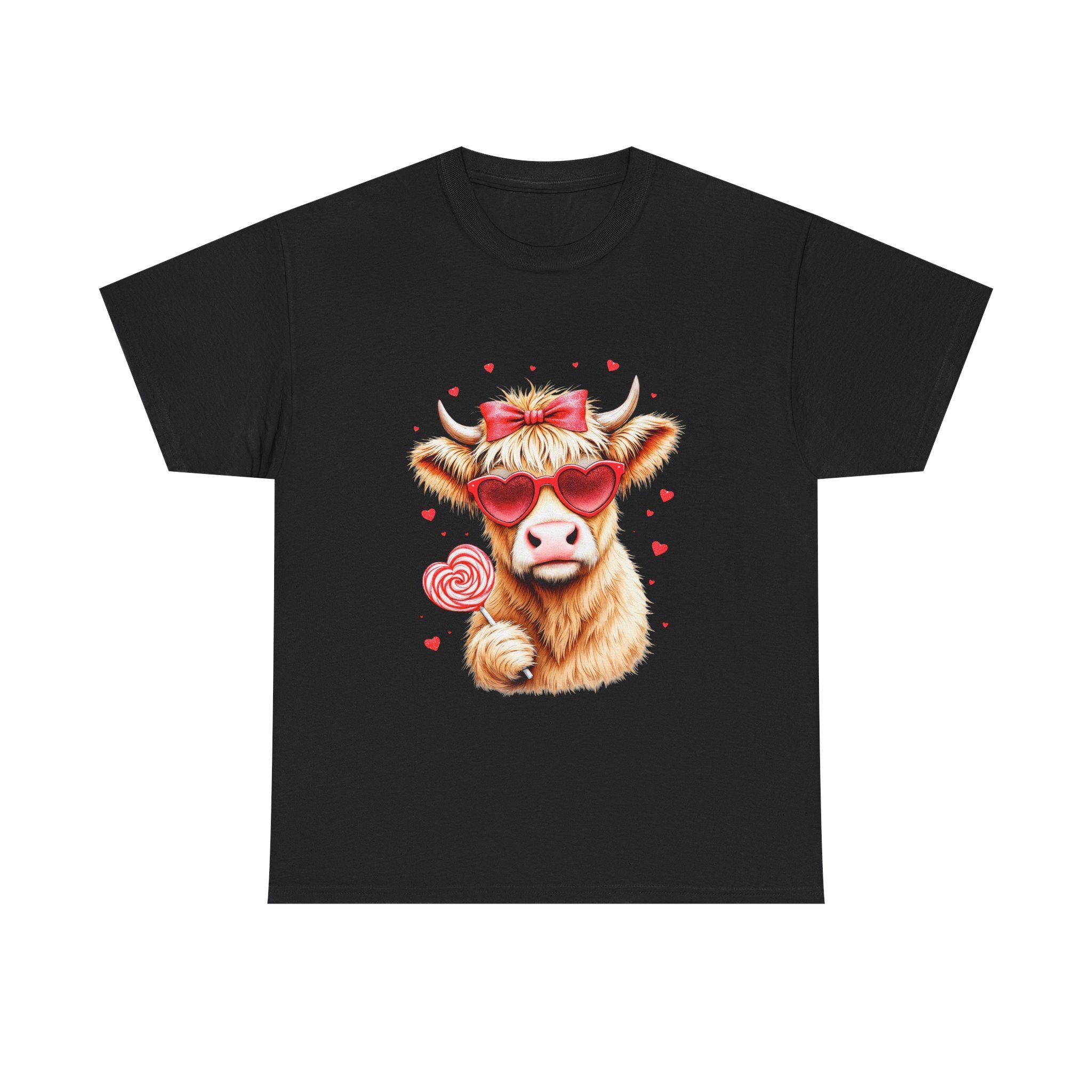 Cow with Heart Sunglasses Tee | Whimsical Lollipop Illustration