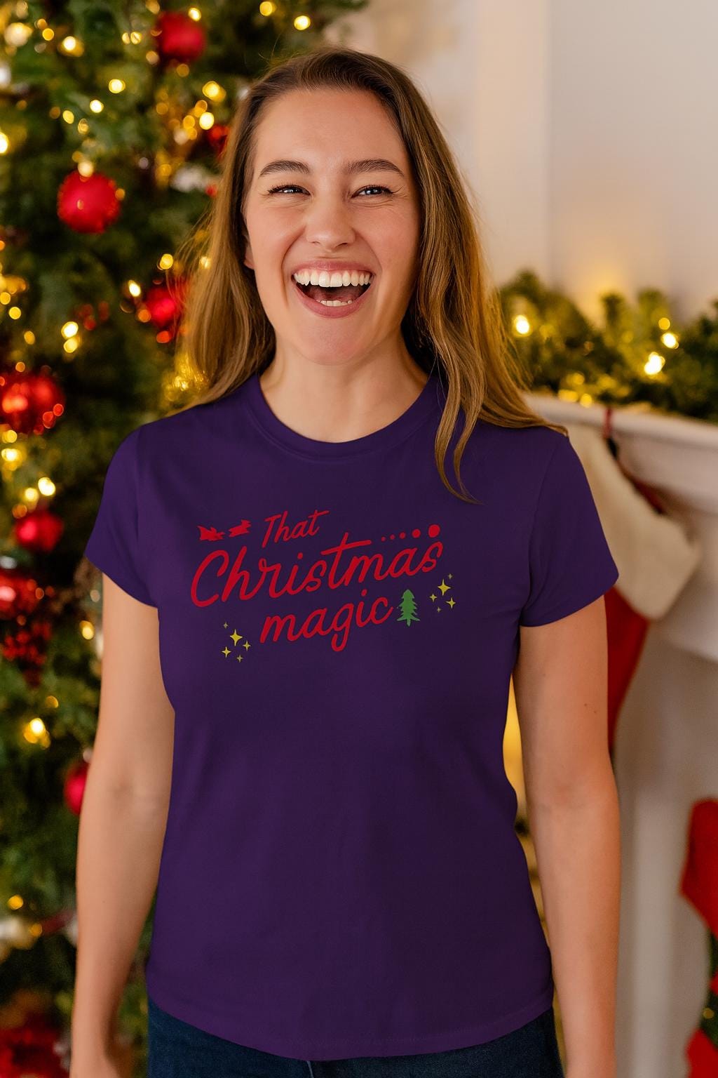 That Christmas Magic Tee | Holiday Script Typography, Small Tree Accent