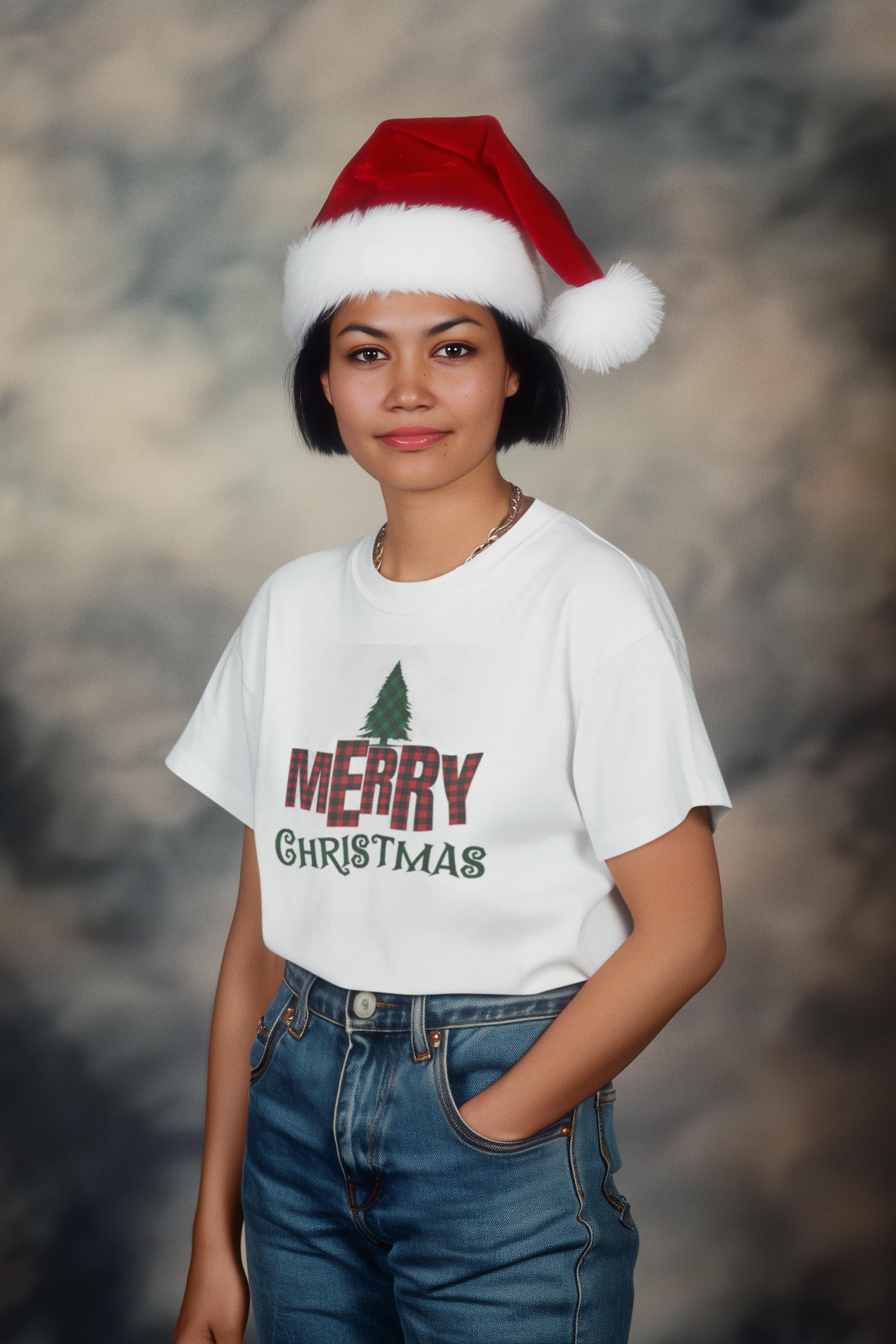 Plaid Merry Christmas with Tree T-Shirt | Holiday Tee