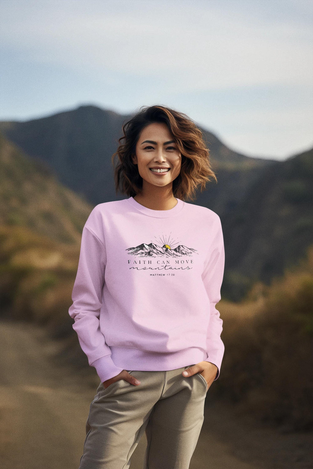 Faith Can Move Mountains sweatshirt | Mountain sunset illustration, Matthew 17:20