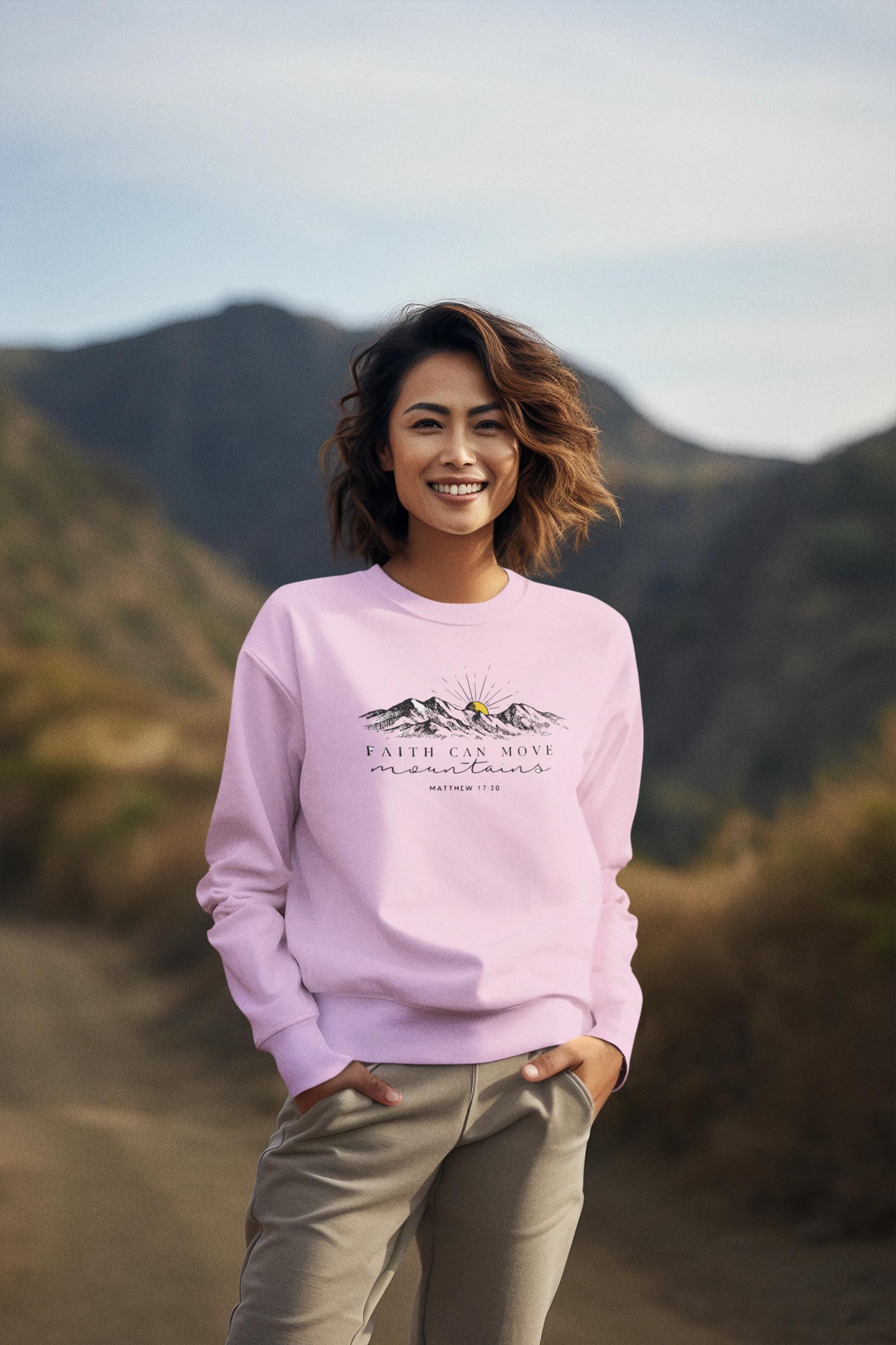 Faith Can Move Mountains sweatshirt | Mountain sunset illustration, Matthew 17:20