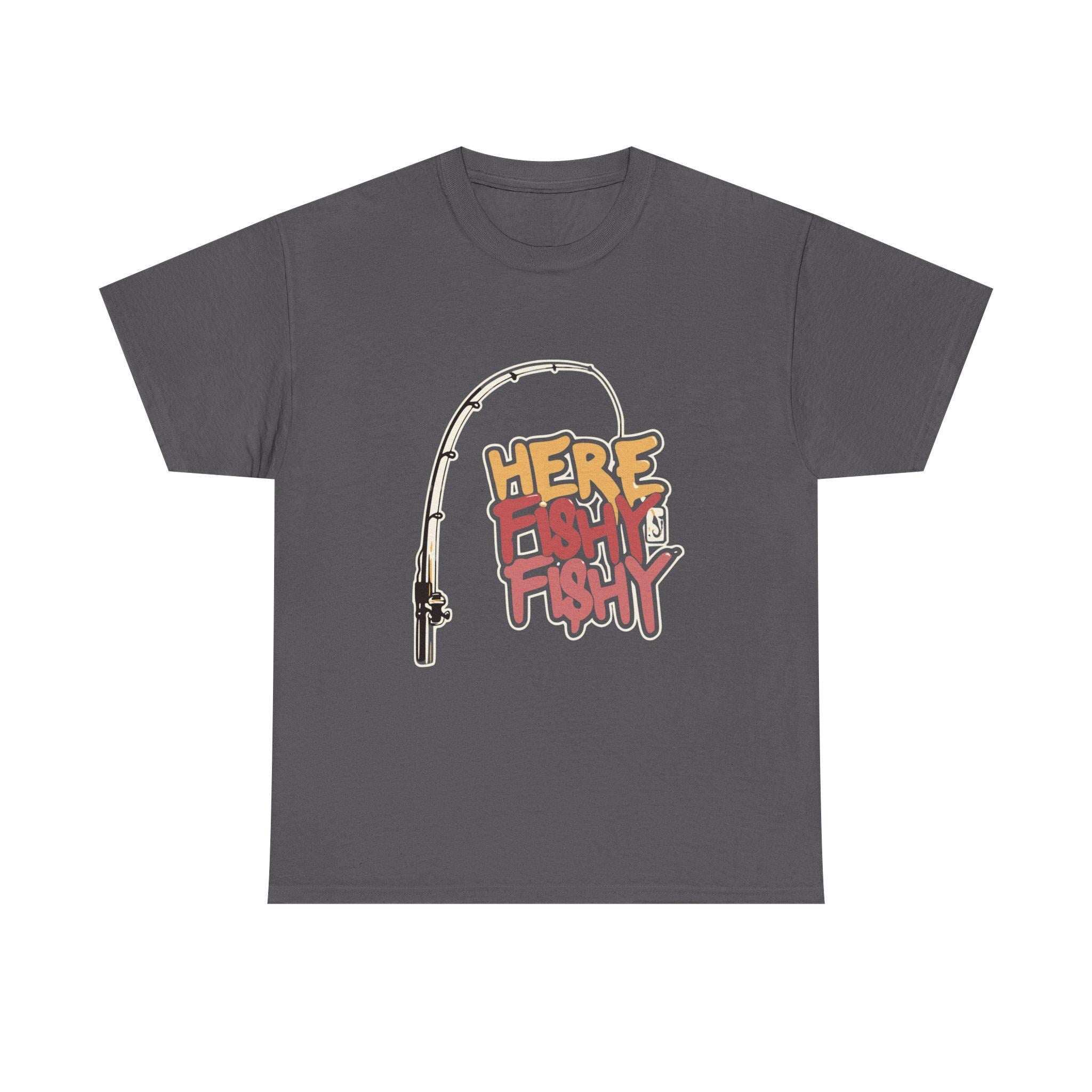 Here Fishy Fishing Rod T-Shirt | Matthew 4:19 Christian Fishing Tee