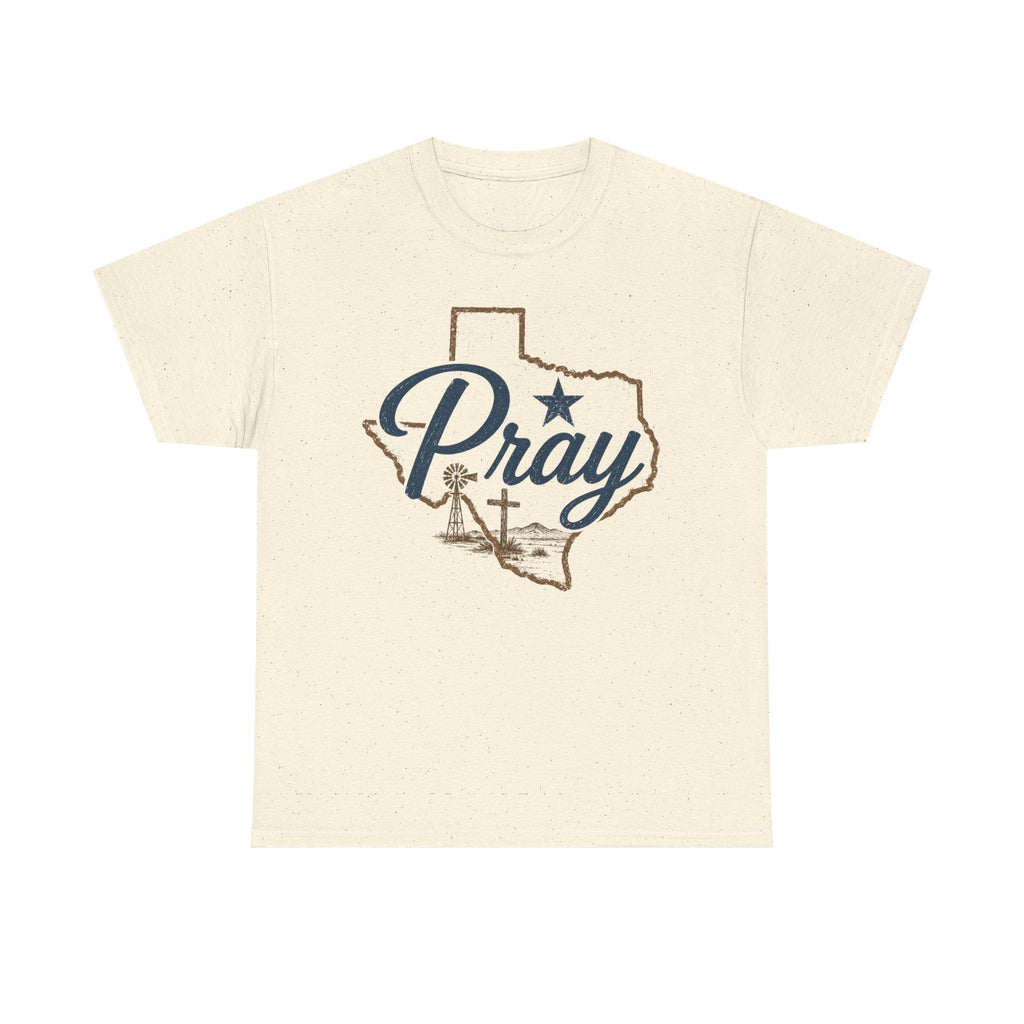Pray Texas Gildan Tee | Texas outline, cross, star, faith design