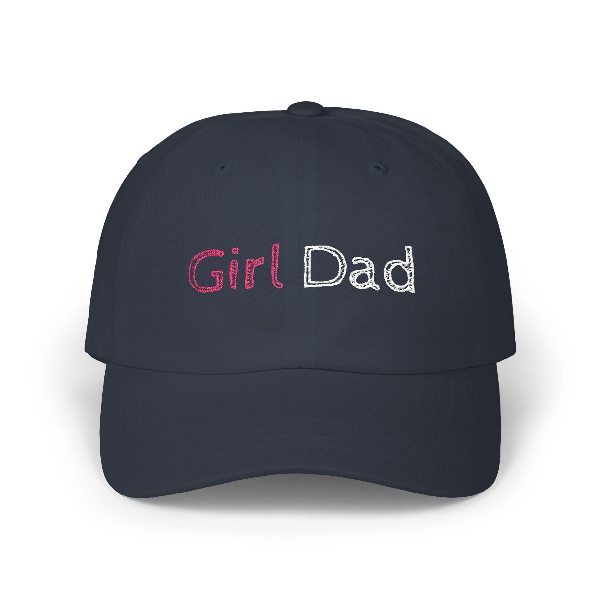 Girl Dad Cap | Embroidered Pink Sequin Text, White Baseball Hat