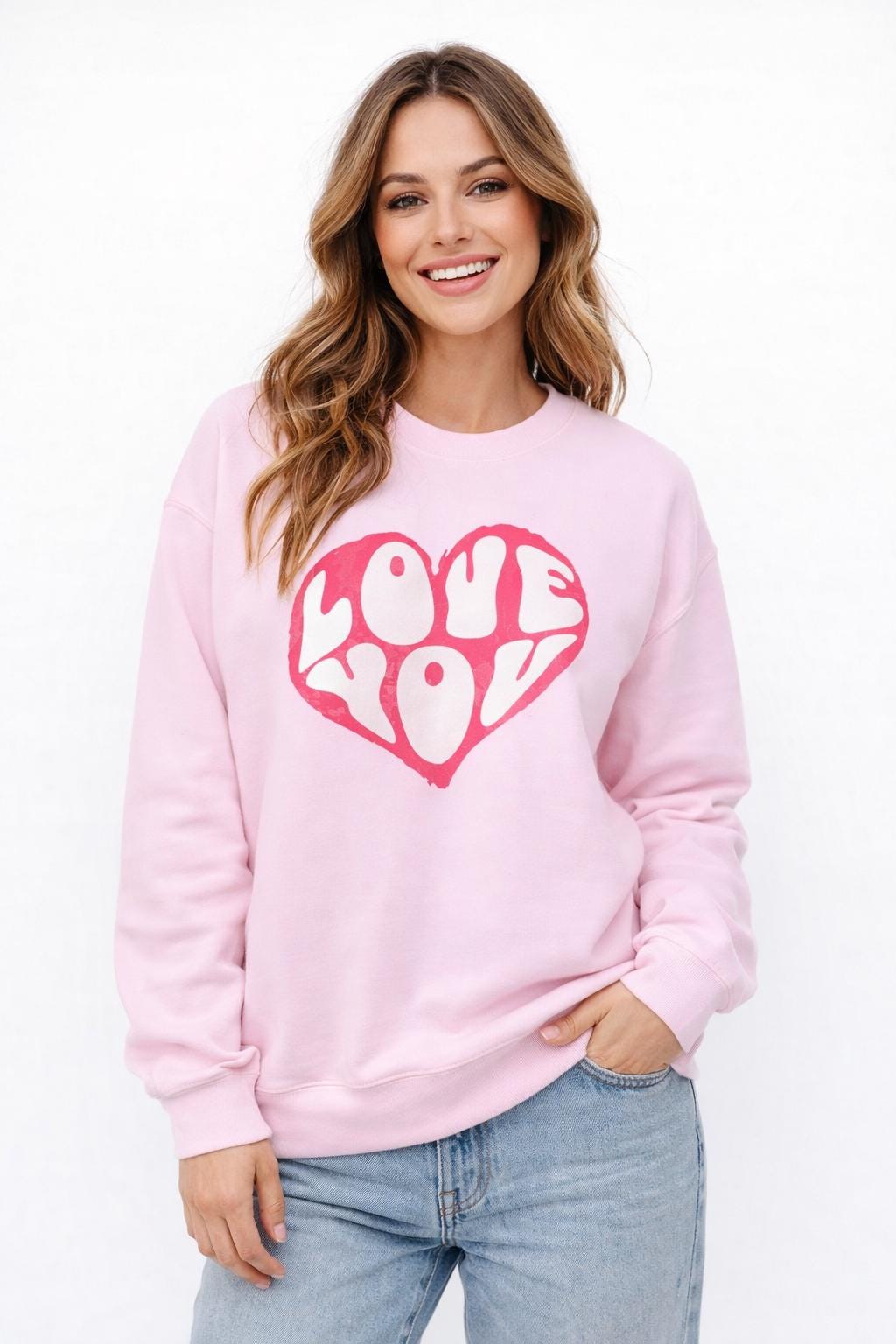 Love You Heart Valentines Day Sweatshirt | Valentine Heart Crewneck