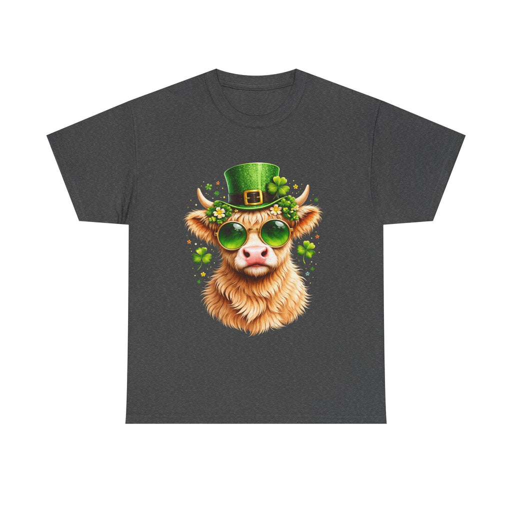 St. Patrick's Highland Cow Tee | Leprechaun Hat Shamrock Sunglasses