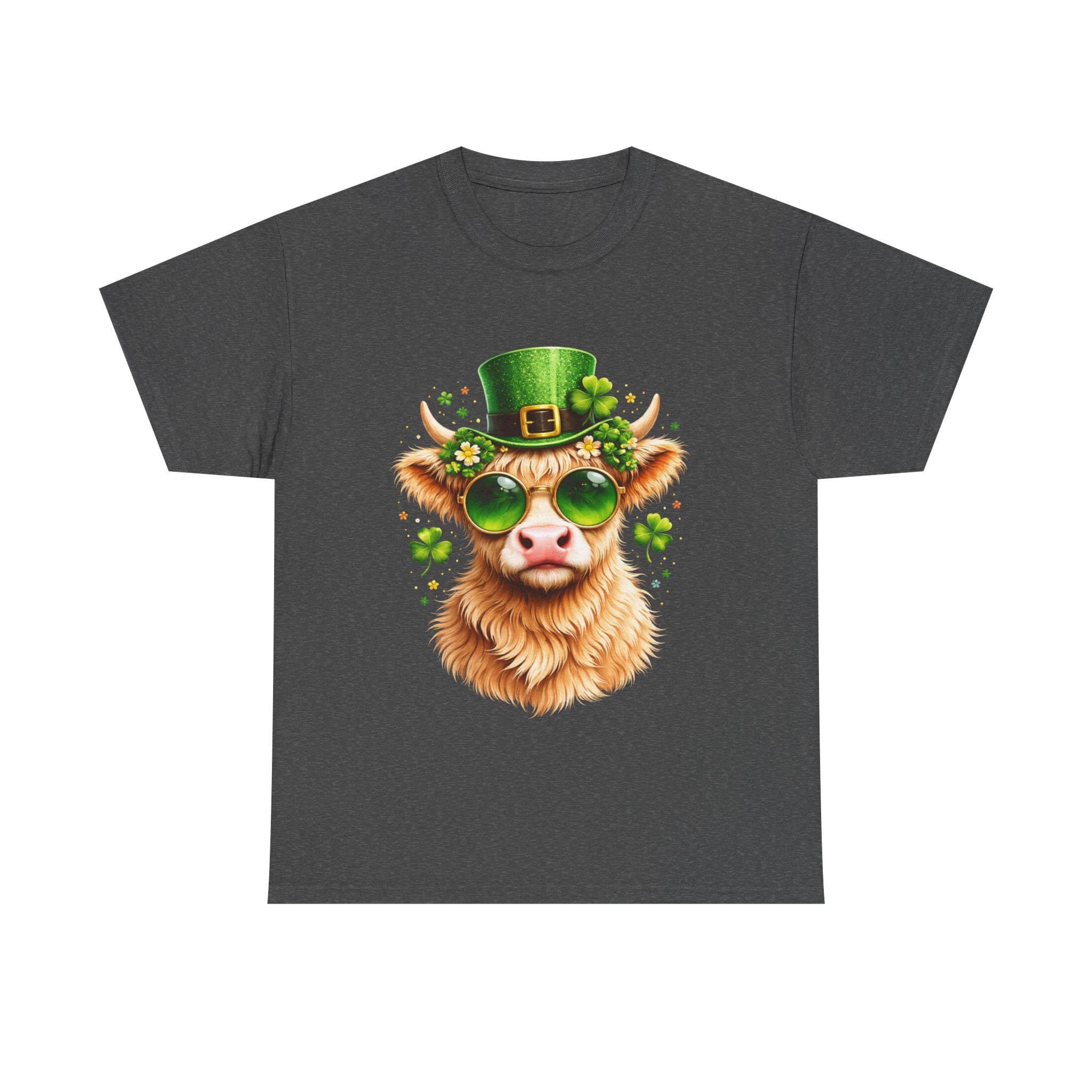St. Patrick's Highland Cow Tee | Leprechaun Hat Shamrock Sunglasses