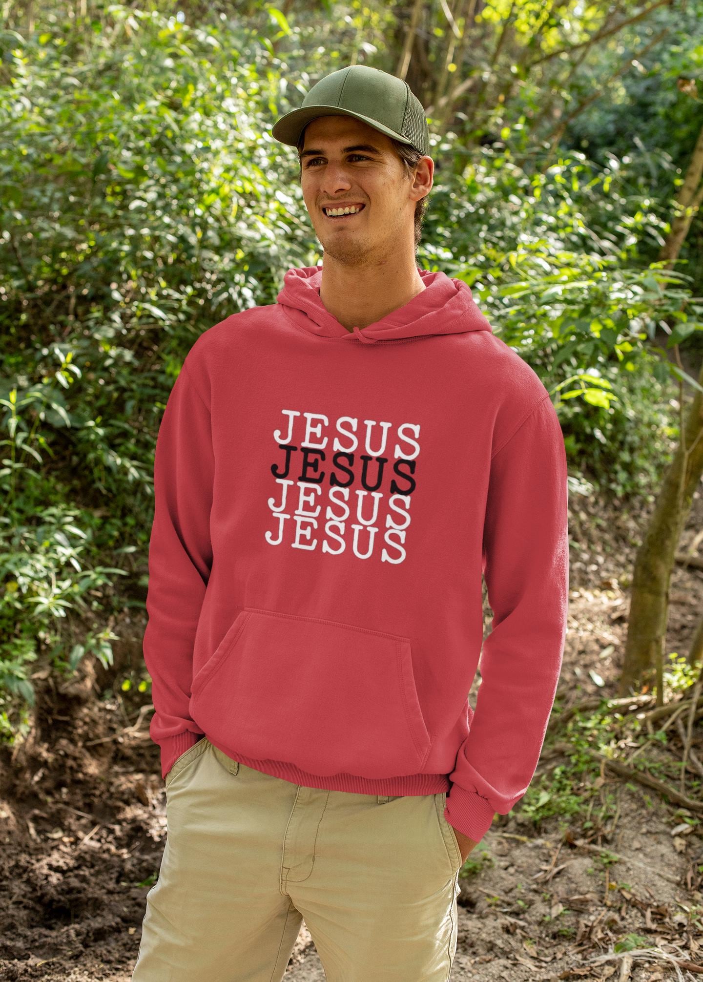 Jesus Repeated Script Hoodie | Religious Christian Sweatshirt