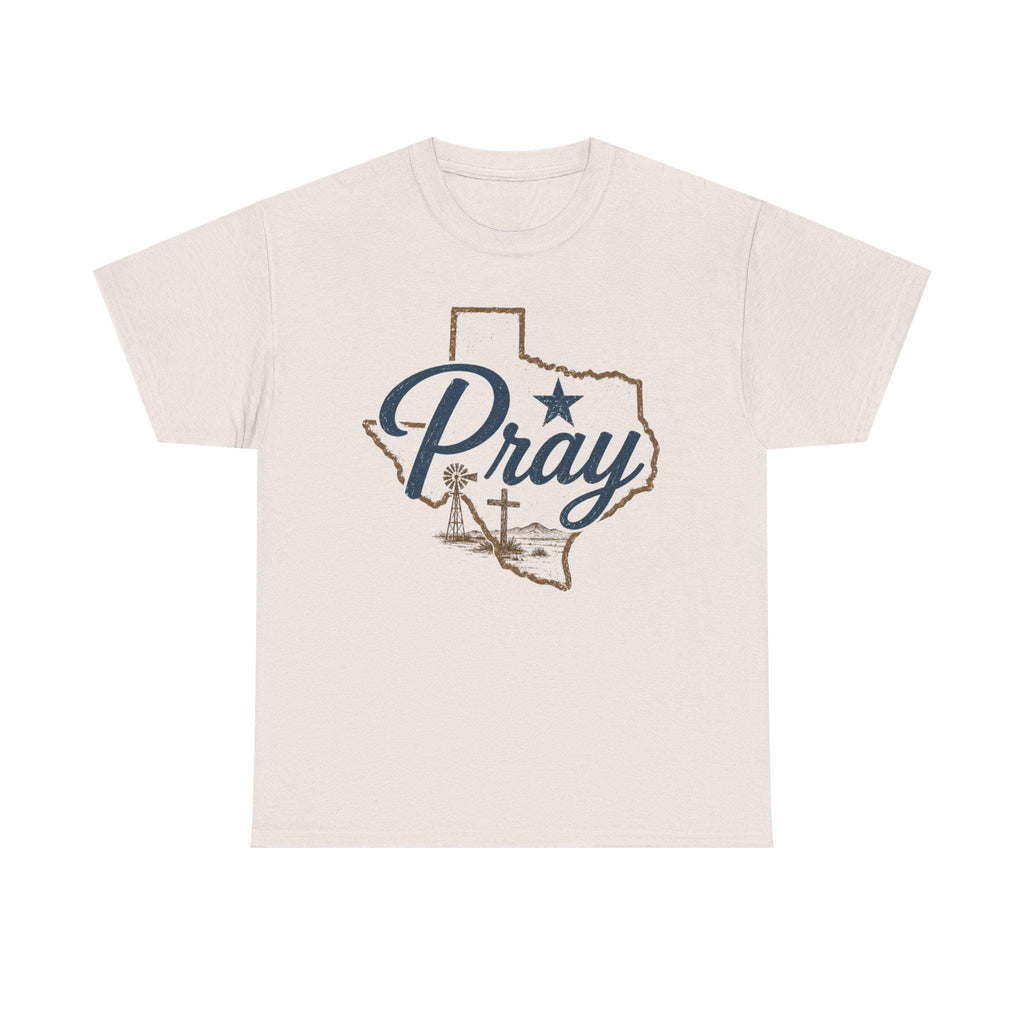 Pray Texas Gildan Tee | Texas outline, cross, star, faith design