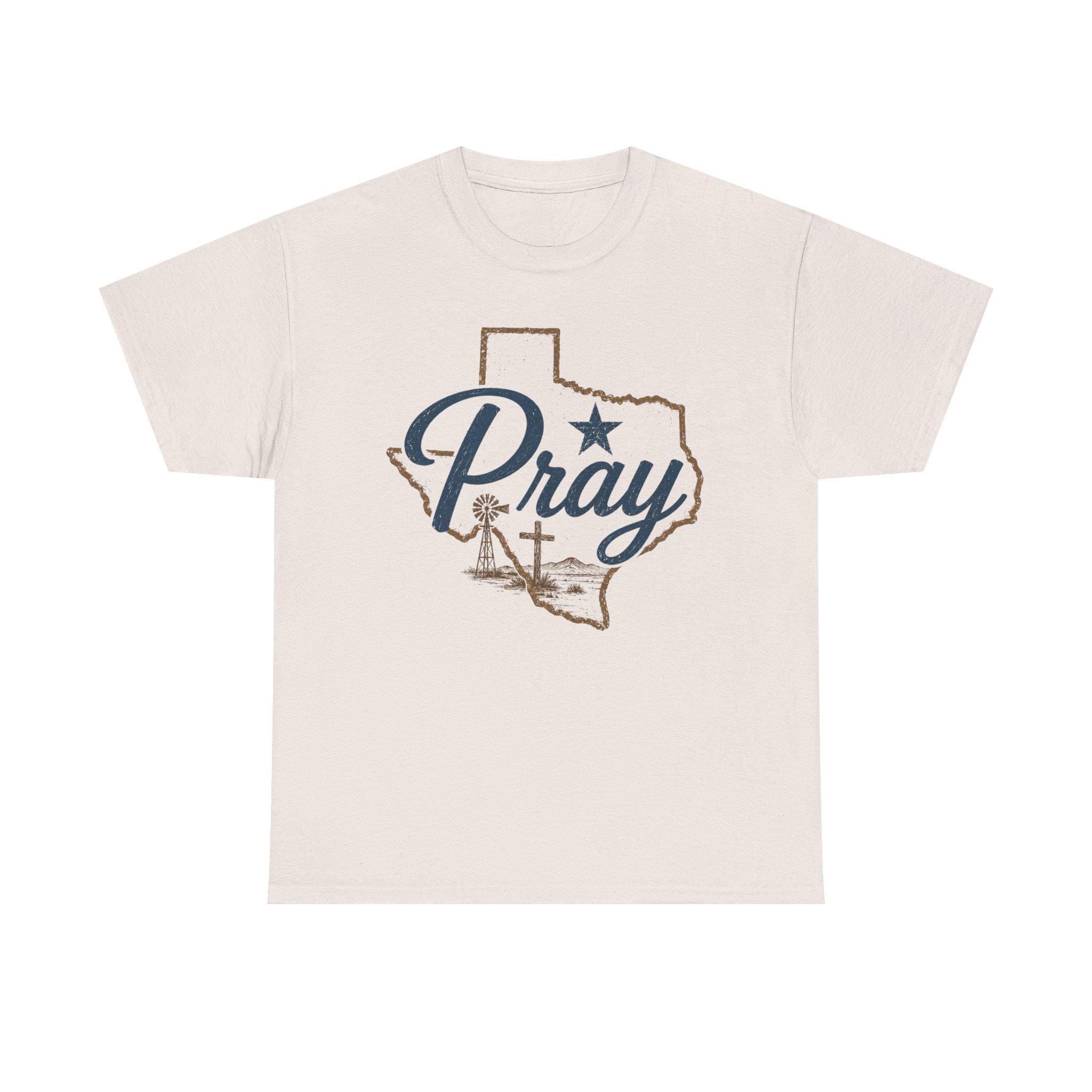 Pray Texas Gildan Tee | Texas outline, cross, star, faith design