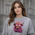 Valentine Highland Cow sweatshirt | Heart Sunglasses, Bandana, Pink Hearts
