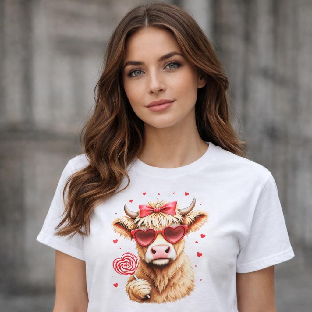 Cow with Heart Sunglasses Tee | Whimsical Lollipop Illustration
