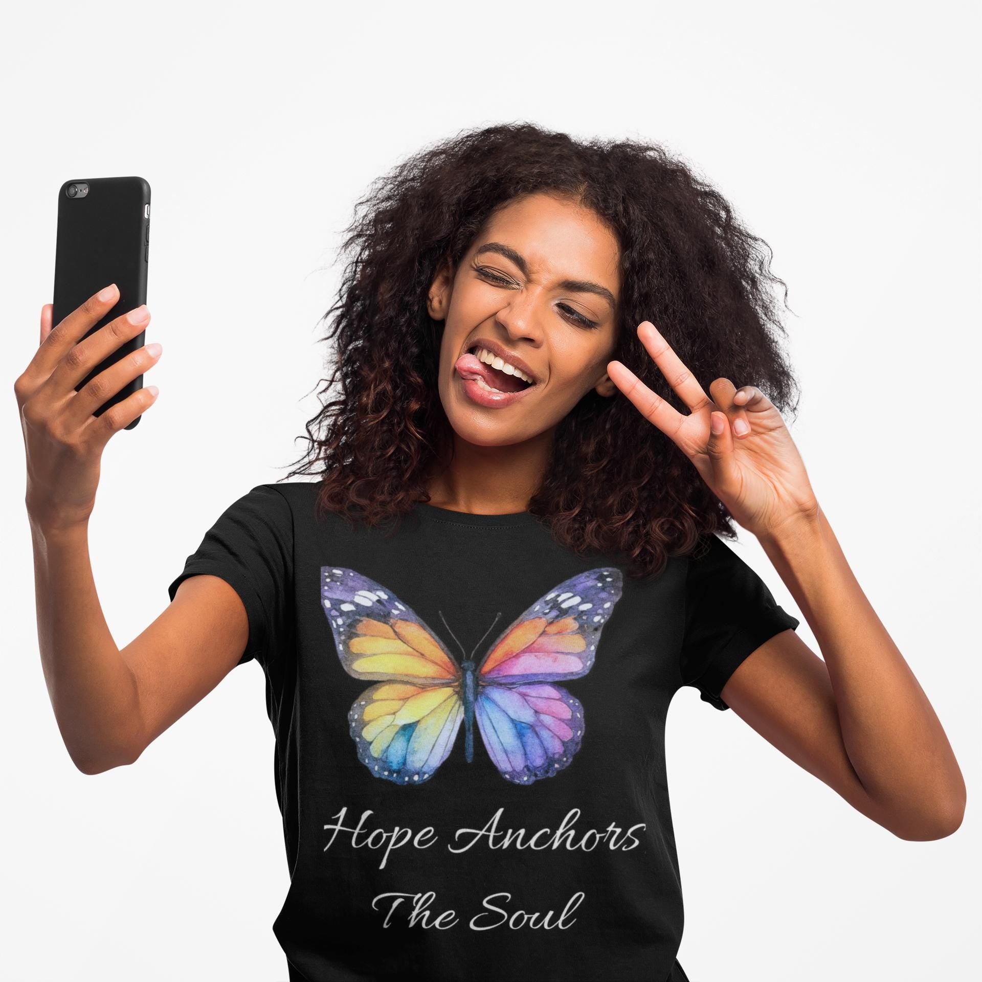 Rainbow Butterfly Hope Anchors The Soul Tee | Butterfly Graphic Shirt