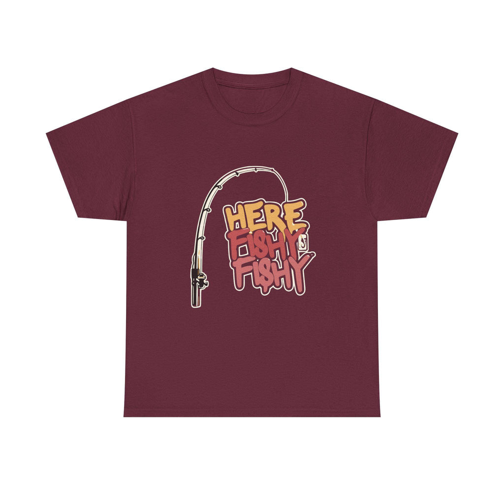 Here Fishy Fishing Rod T-Shirt | Matthew 4:19 Christian Fishing Tee
