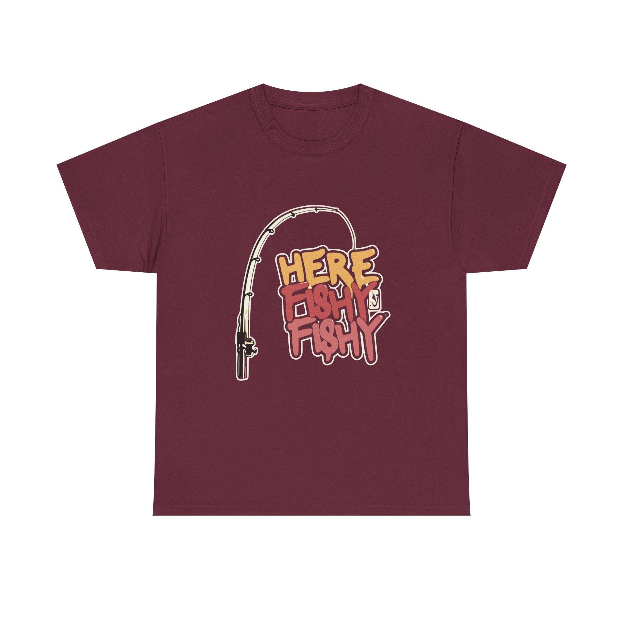 Here Fishy Fishing Rod T-Shirt | Matthew 4:19 Christian Fishing Tee