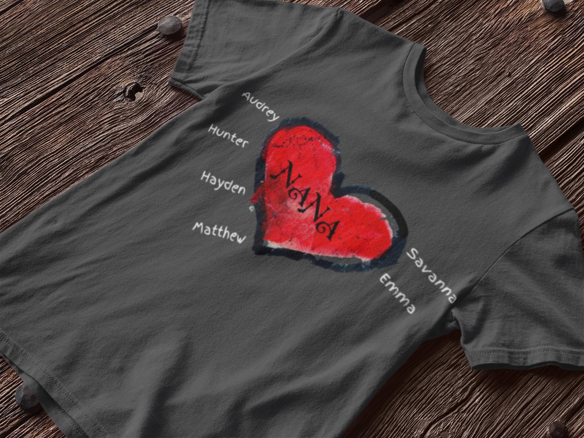 Personalized Red Heart Nana Shirt with Grandchildren Names