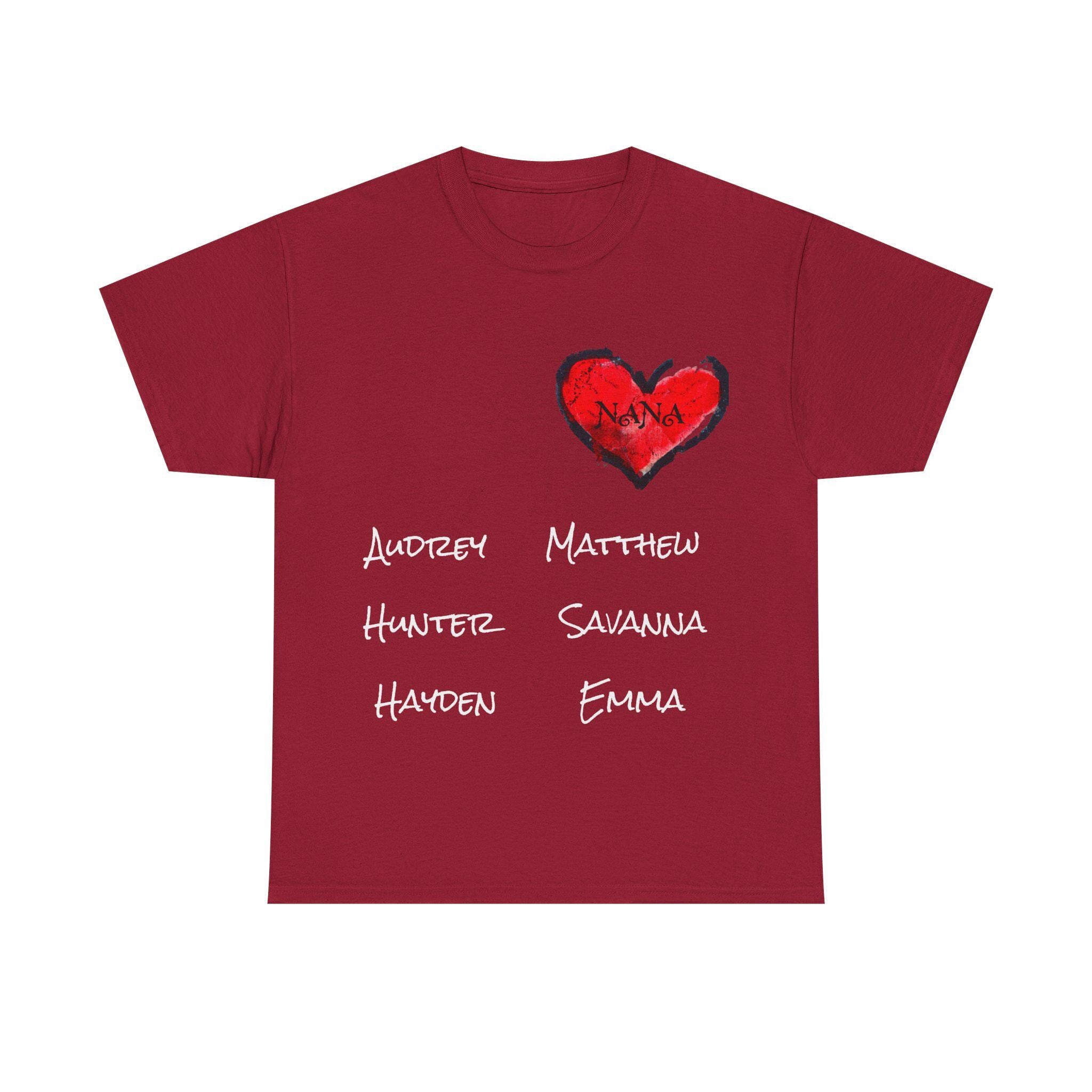 Personalized Nana Shirt, Red Heart Grandchildren Names Tee