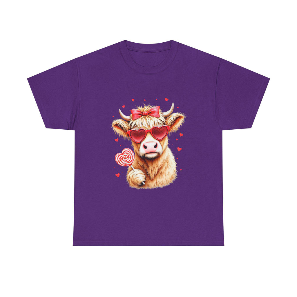 Cow with Heart Sunglasses Tee | Whimsical Lollipop Illustration