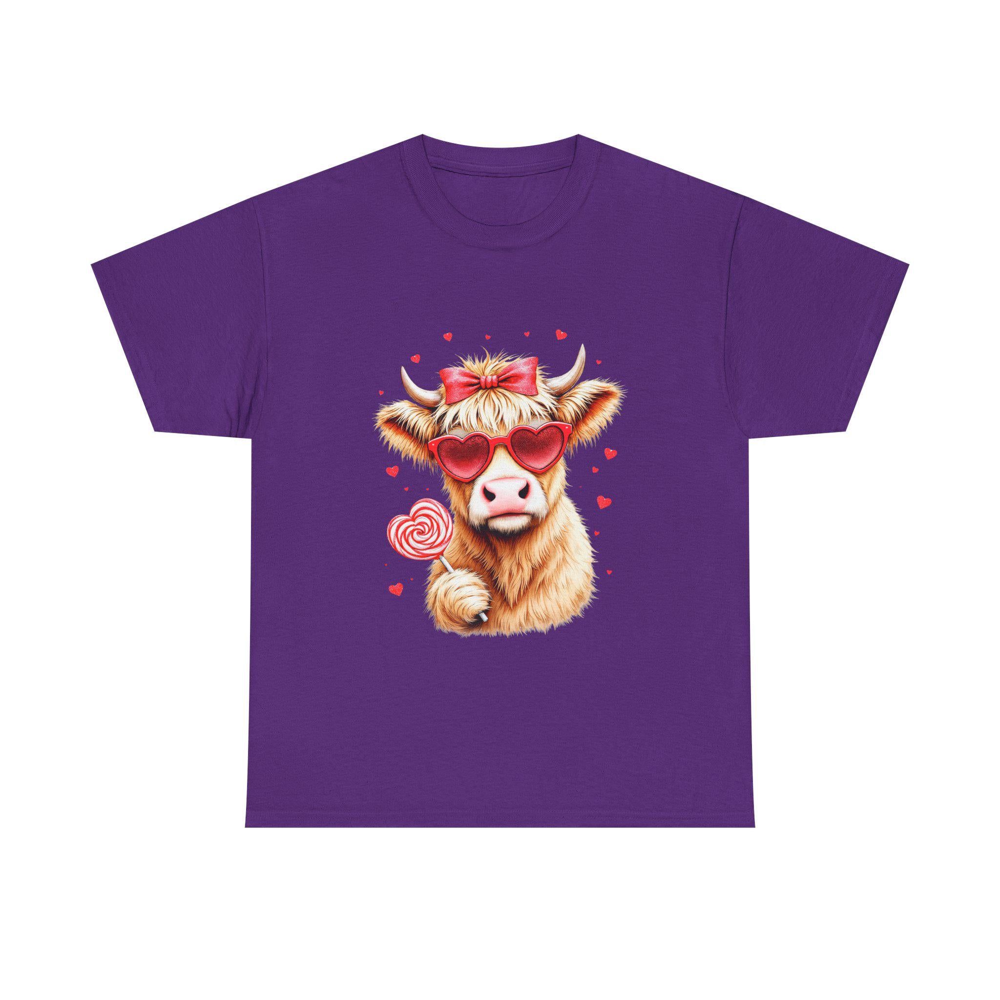 Cow with Heart Sunglasses Tee | Whimsical Lollipop Illustration