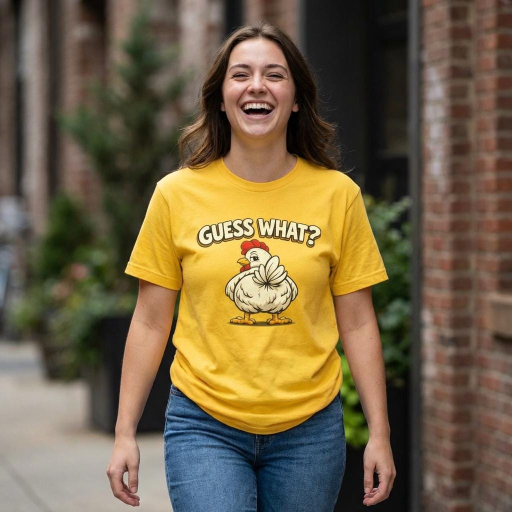 Guess What Chicken Shirt | Funny Hen Illustration, Farm Animal Gildan Tee