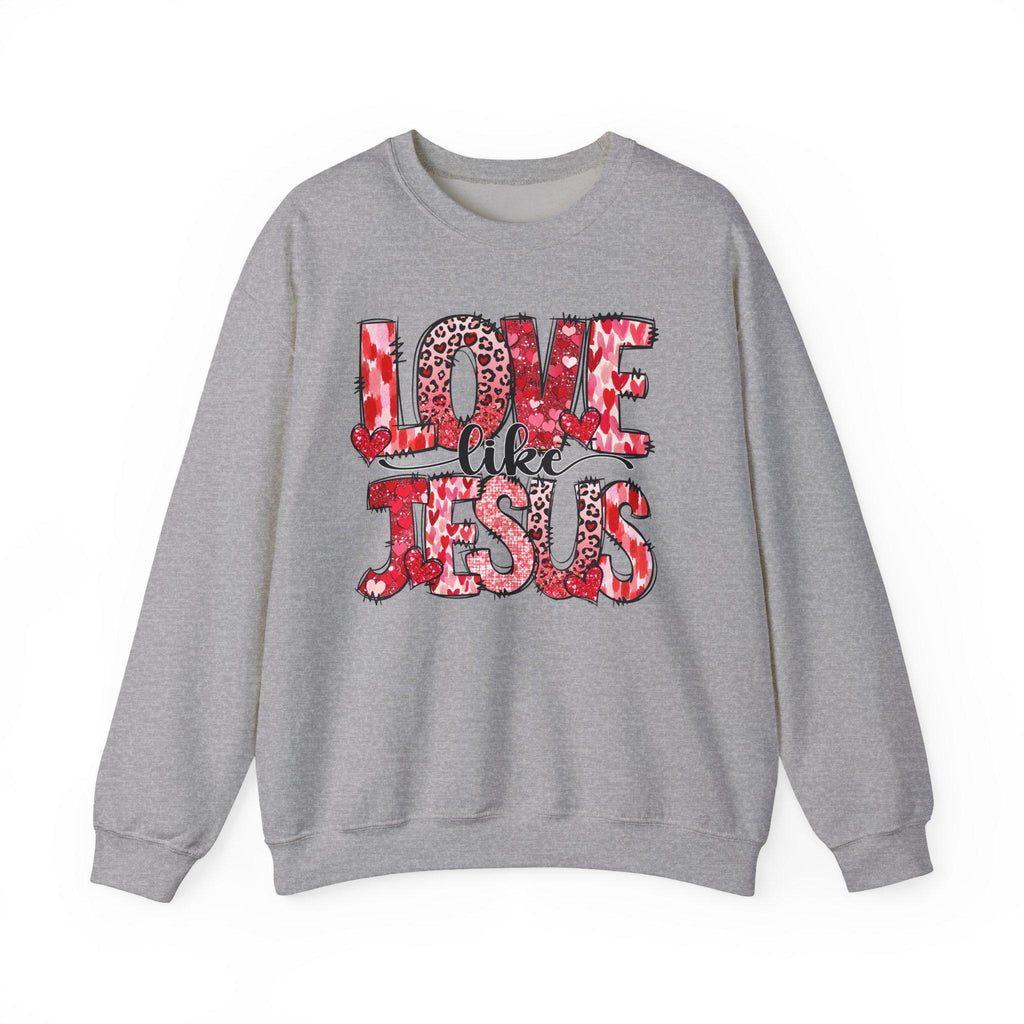 Love Like Jesus sweatshirt | Christian faith graphic, red leopard heart lettering
