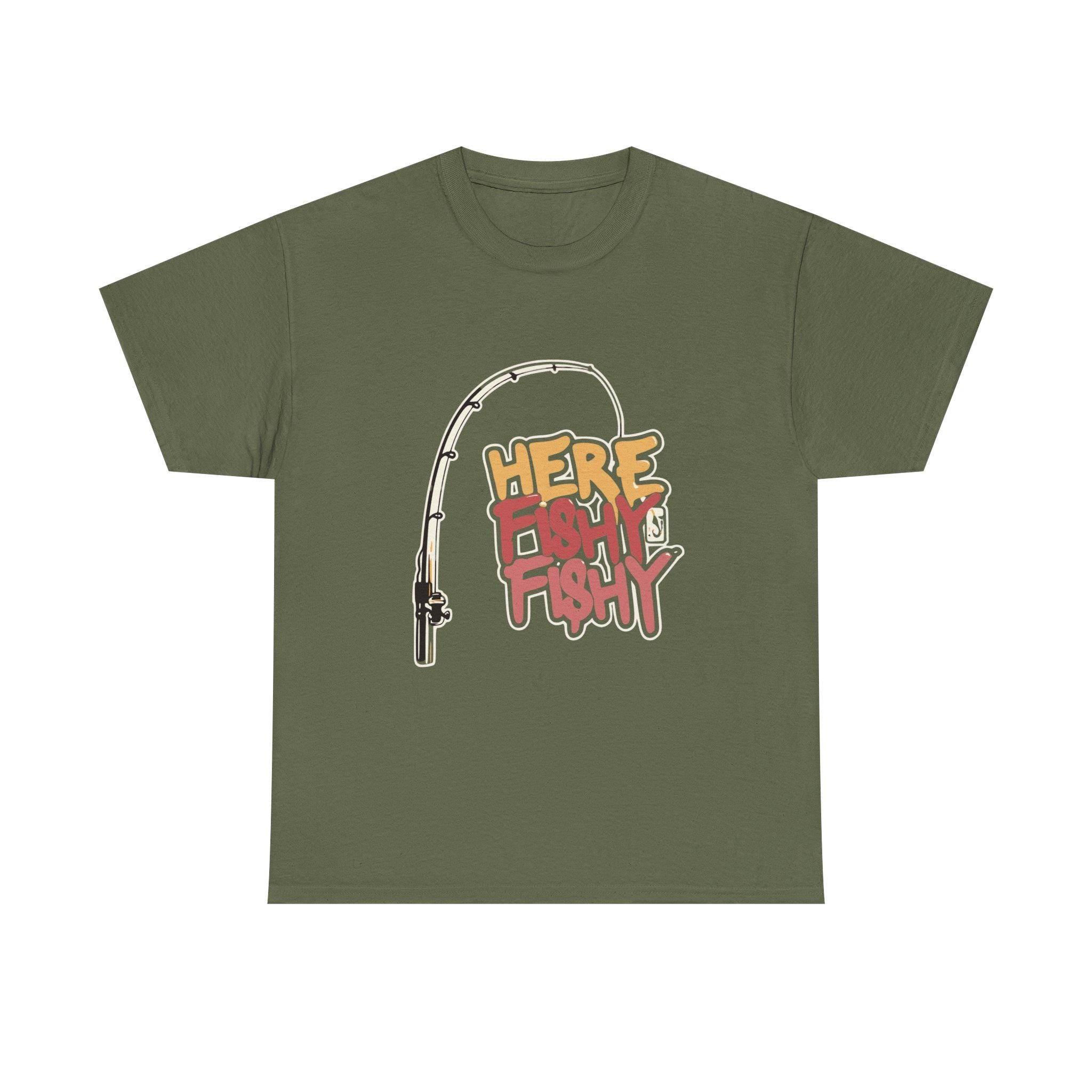 Here Fishy Fishing Rod T-Shirt | Matthew 4:19 Christian Fishing Tee