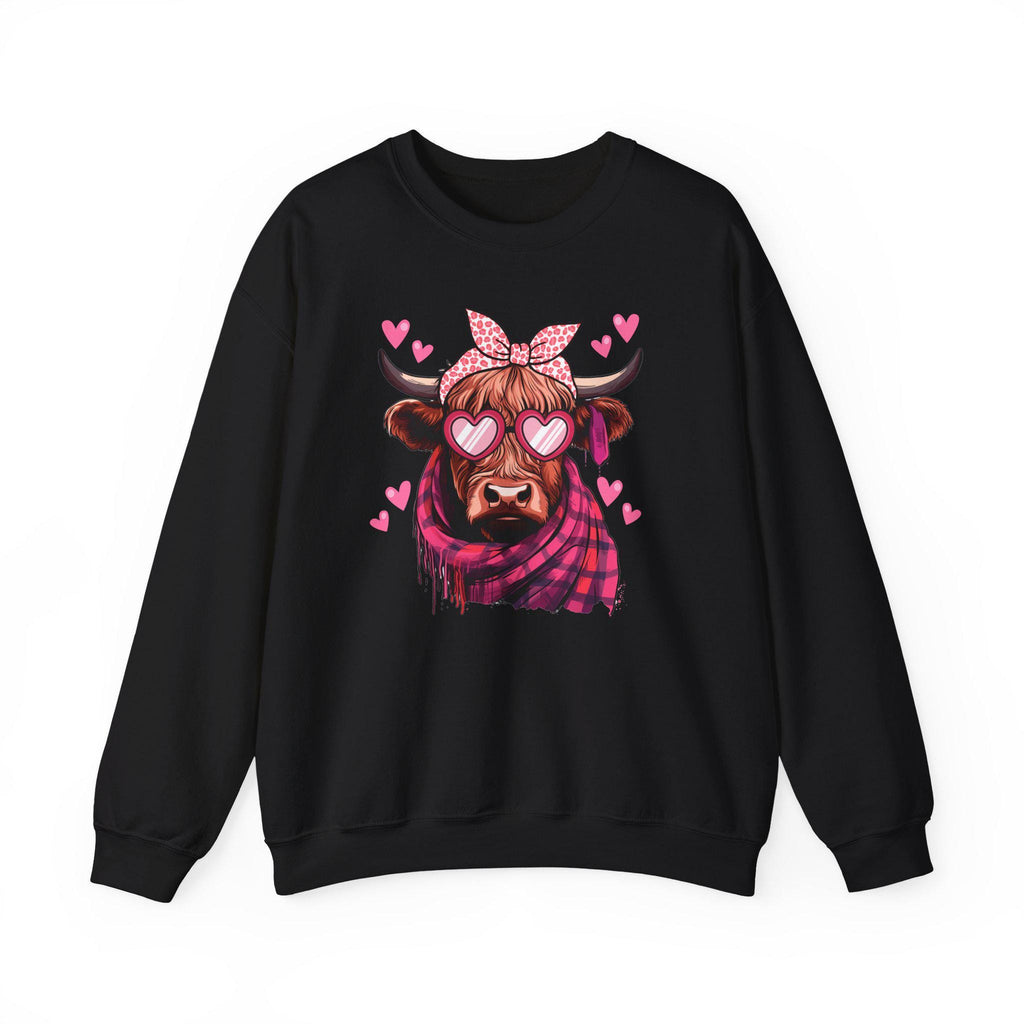 Valentine Highland Cow sweatshirt | Heart Sunglasses, Bandana, Pink Hearts