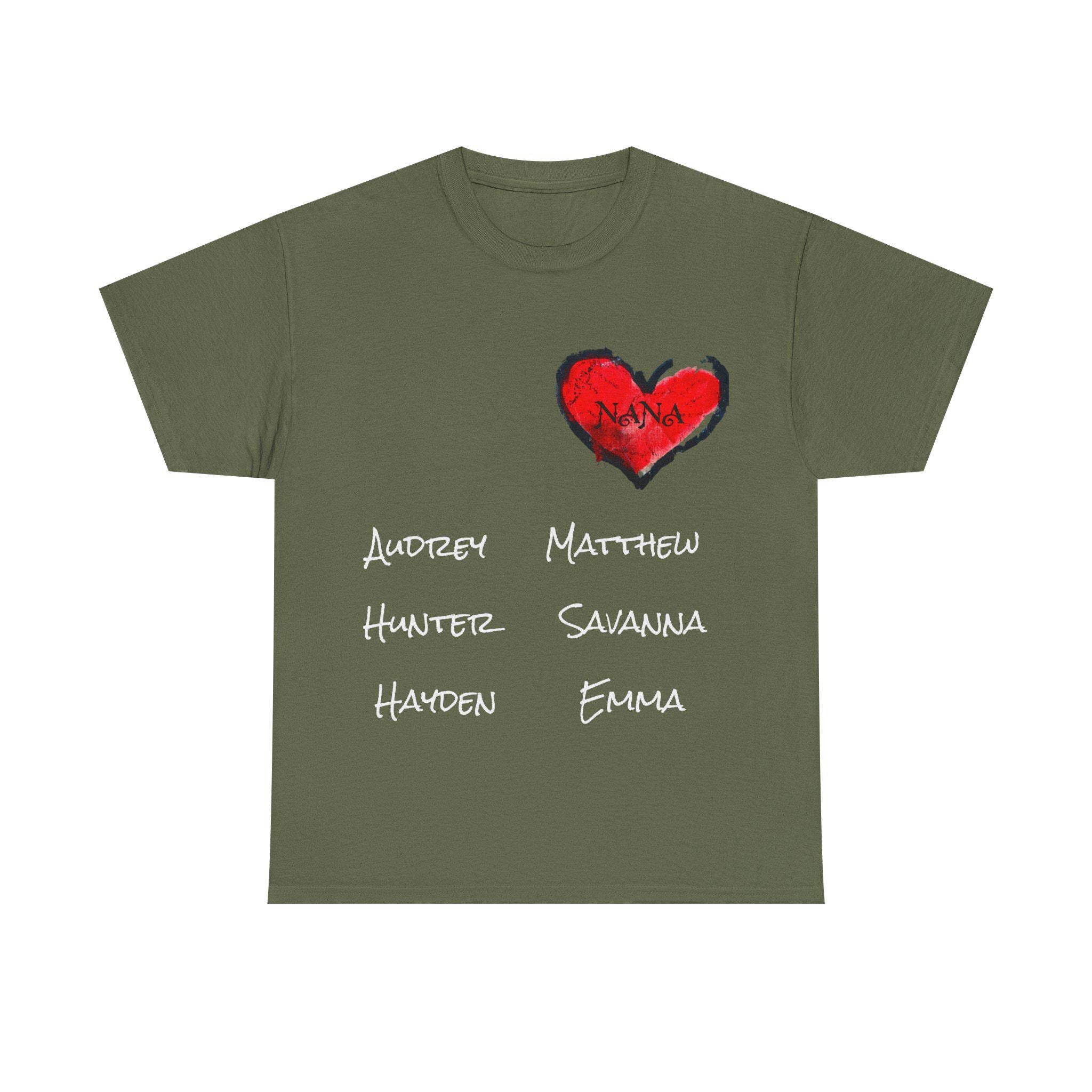 Personalized Nana Shirt, Red Heart Grandchildren Names Tee