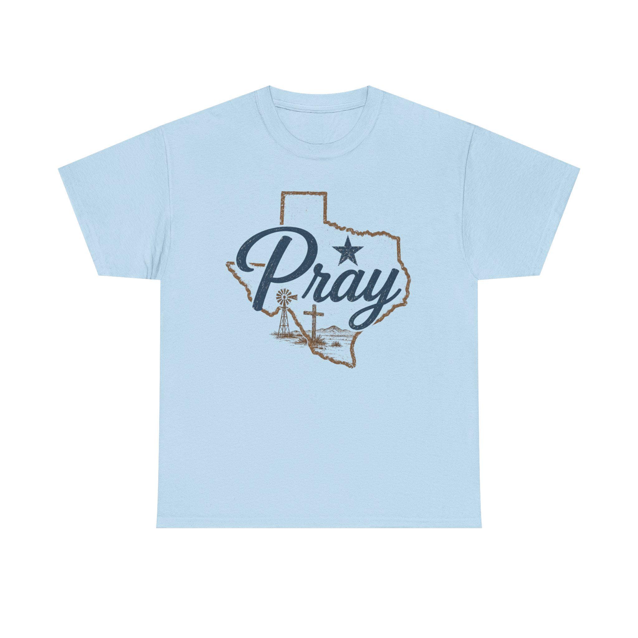 Pray Texas Gildan Tee | Texas outline, cross, star, faith design