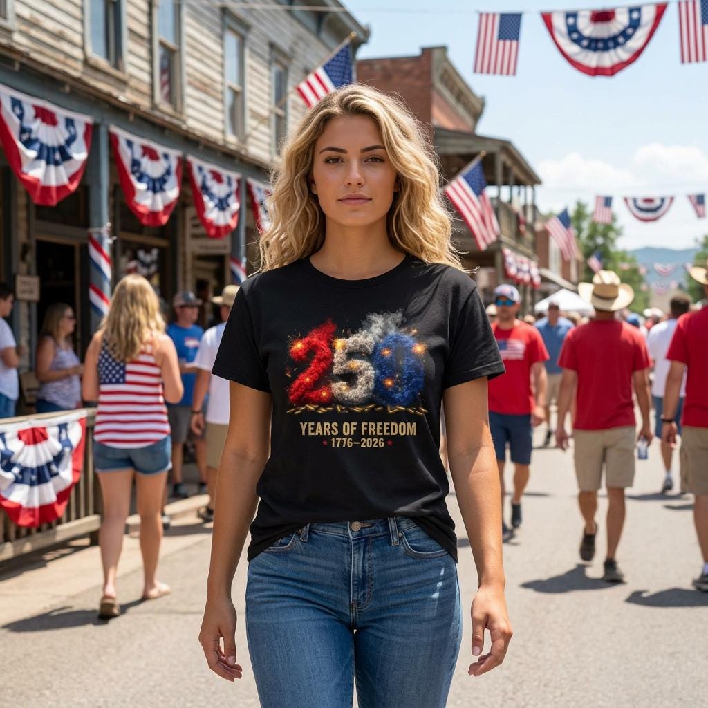 4th of July Gildan Tee 250 Years of Freedom TShirt (1776 to 2026)
